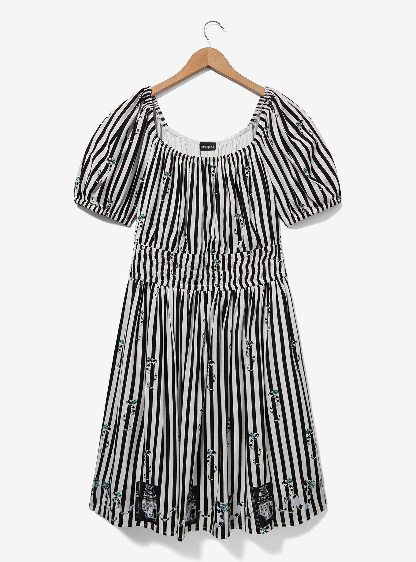 Beetlejuice Sandworm Allover Print Striped Plus Size Dress — BoxLunch Exclusive, STRIPE - GREEN, alternate