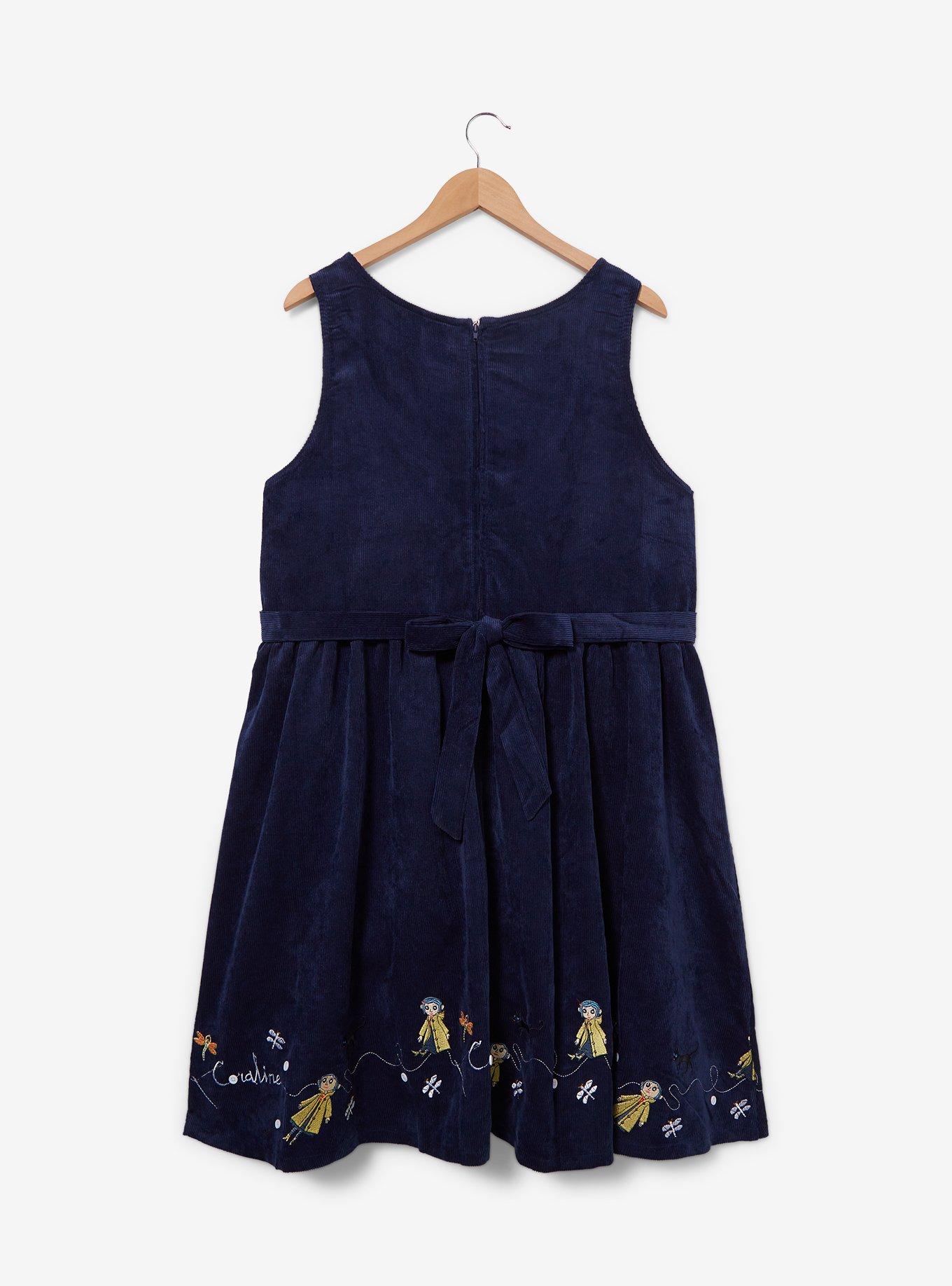 Coraline Embroidered Icons Corduroy Plus Size Tank Dress - BoxLunch Exclusive, DARK BLUE, alternate