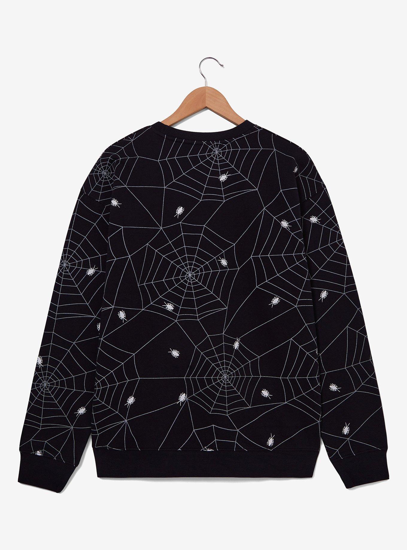 Beetlejuice Spider-Web Allover Print Crewneck - BoxLunch Exclusive, BLACK, alternate