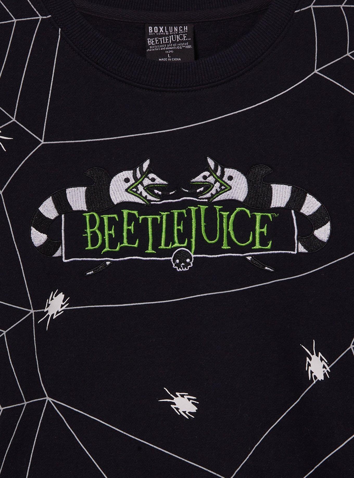 Beetlejuice Spider-Web Allover Print Crewneck - BoxLunch Exclusive, BLACK, alternate