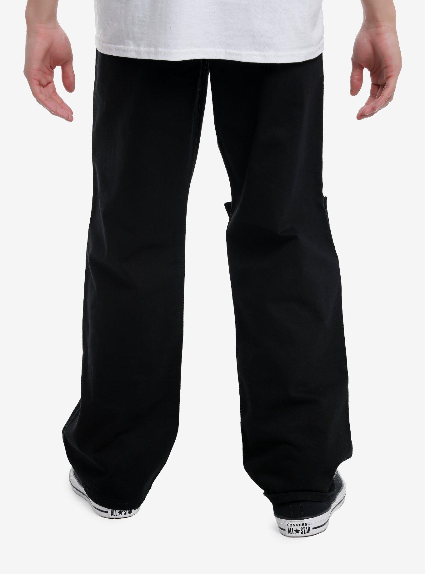 Black Skull Patch Wide Leg Jeans, BLACK, alternate