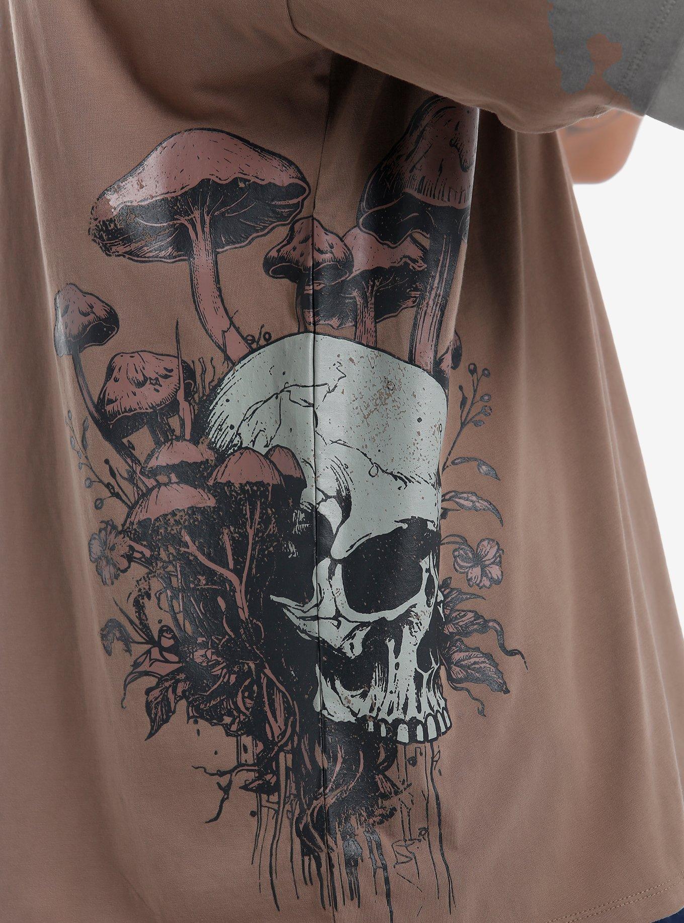 Thorn & Fable Skull Mushroom Oversized T-Shirt, BROWN, alternate
