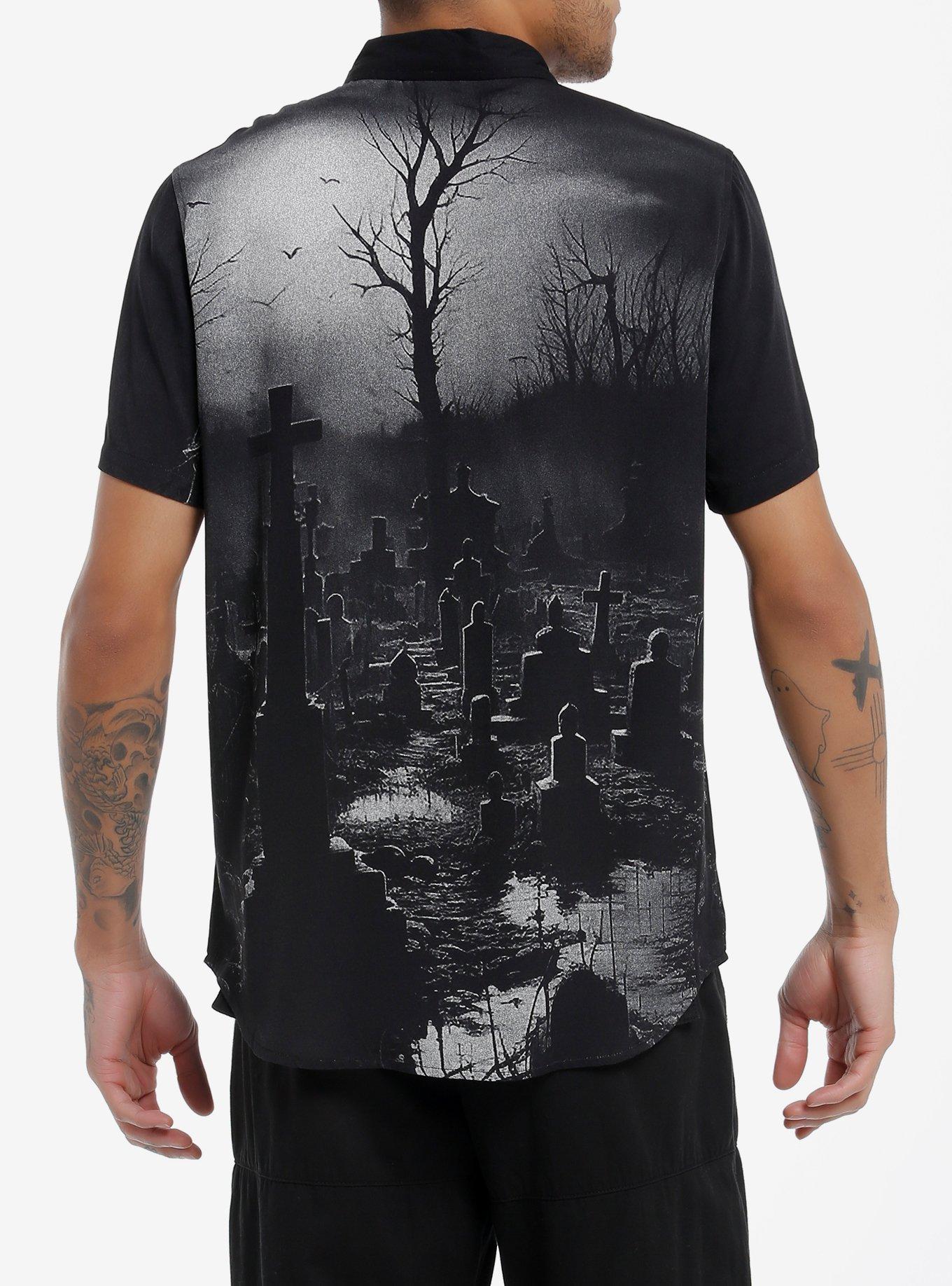Cemetery Scene Woven Button-Up, , alternate