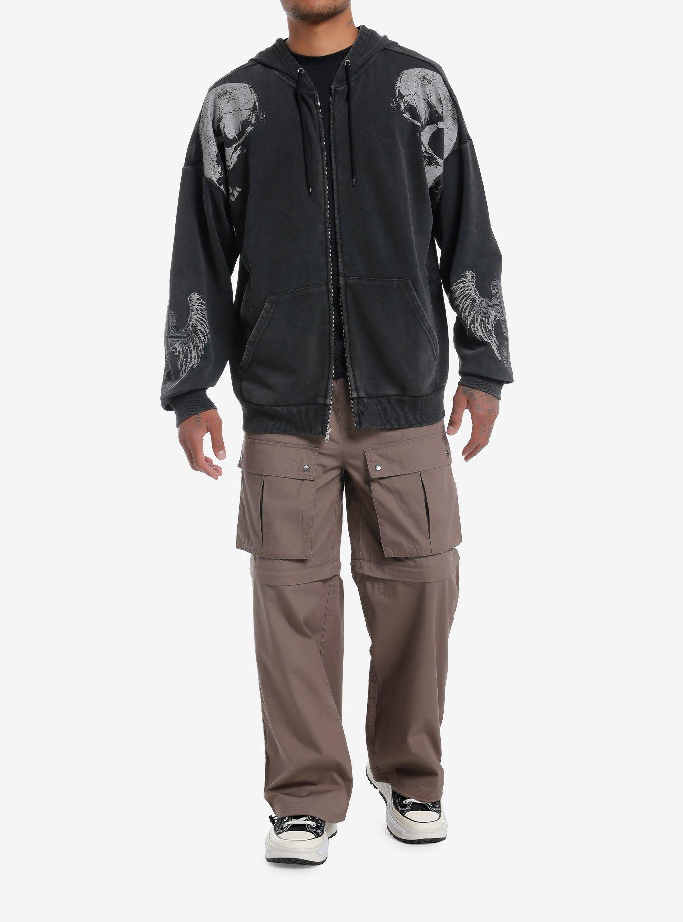 Skull Winged Cross Oversized Hoodie, , alternate