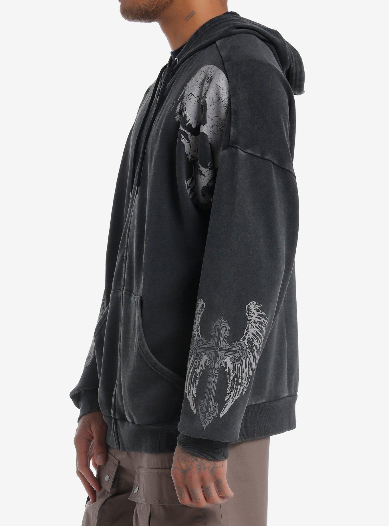 Skull Winged Cross Oversized Hoodie, , alternate