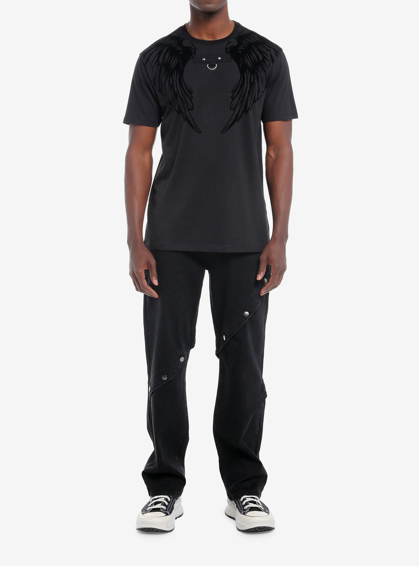 Social Collision Angel Wings Flocked Black T-Shirt, , hi-res