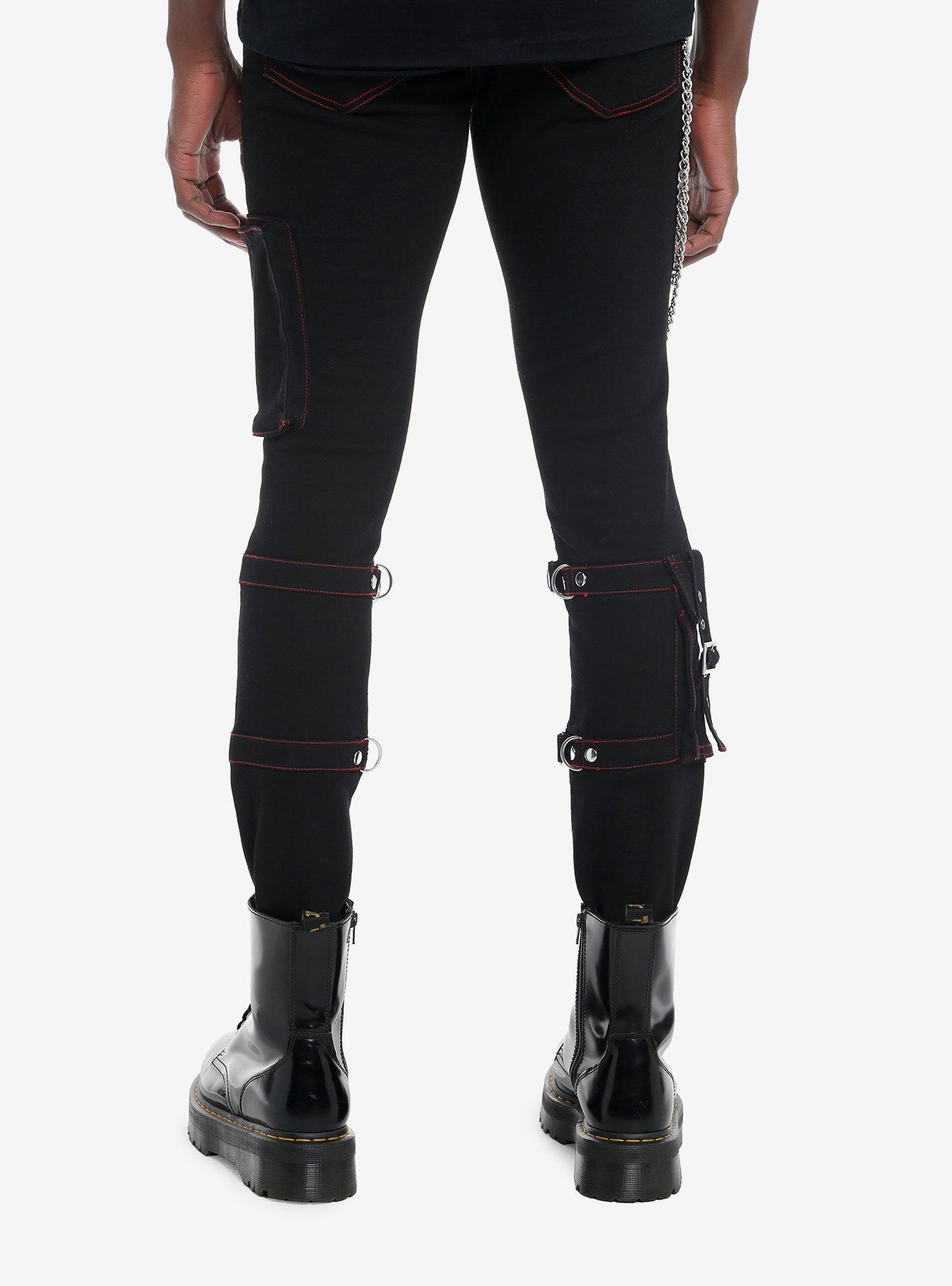 Social Collision Black Hardware Pocket Chain Stinger Jeans, RED, alternate