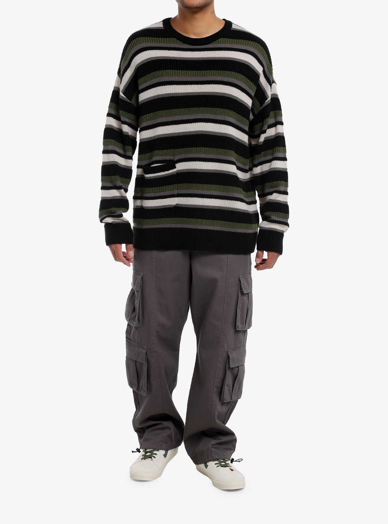 Thorn & Fable Green Black & White Stripe Knit Sweater, , hi-res