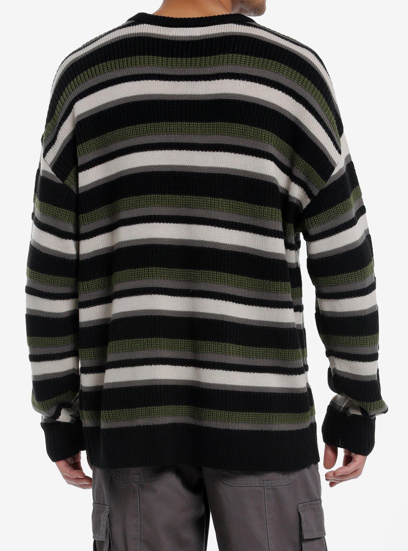 Thorn & Fable Green Black & White Stripe Knit Sweater, BROWN, alternate