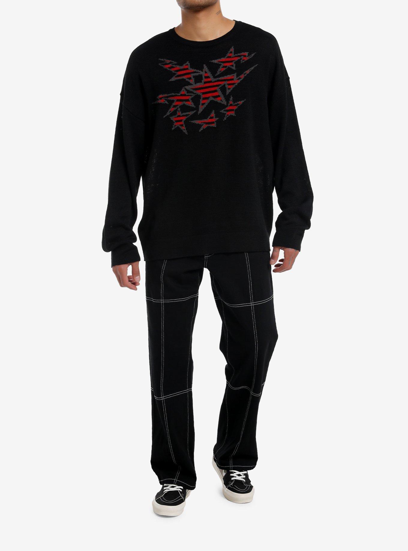 Social Collision Red & Black Stripe Star Sweater, RED, alternate