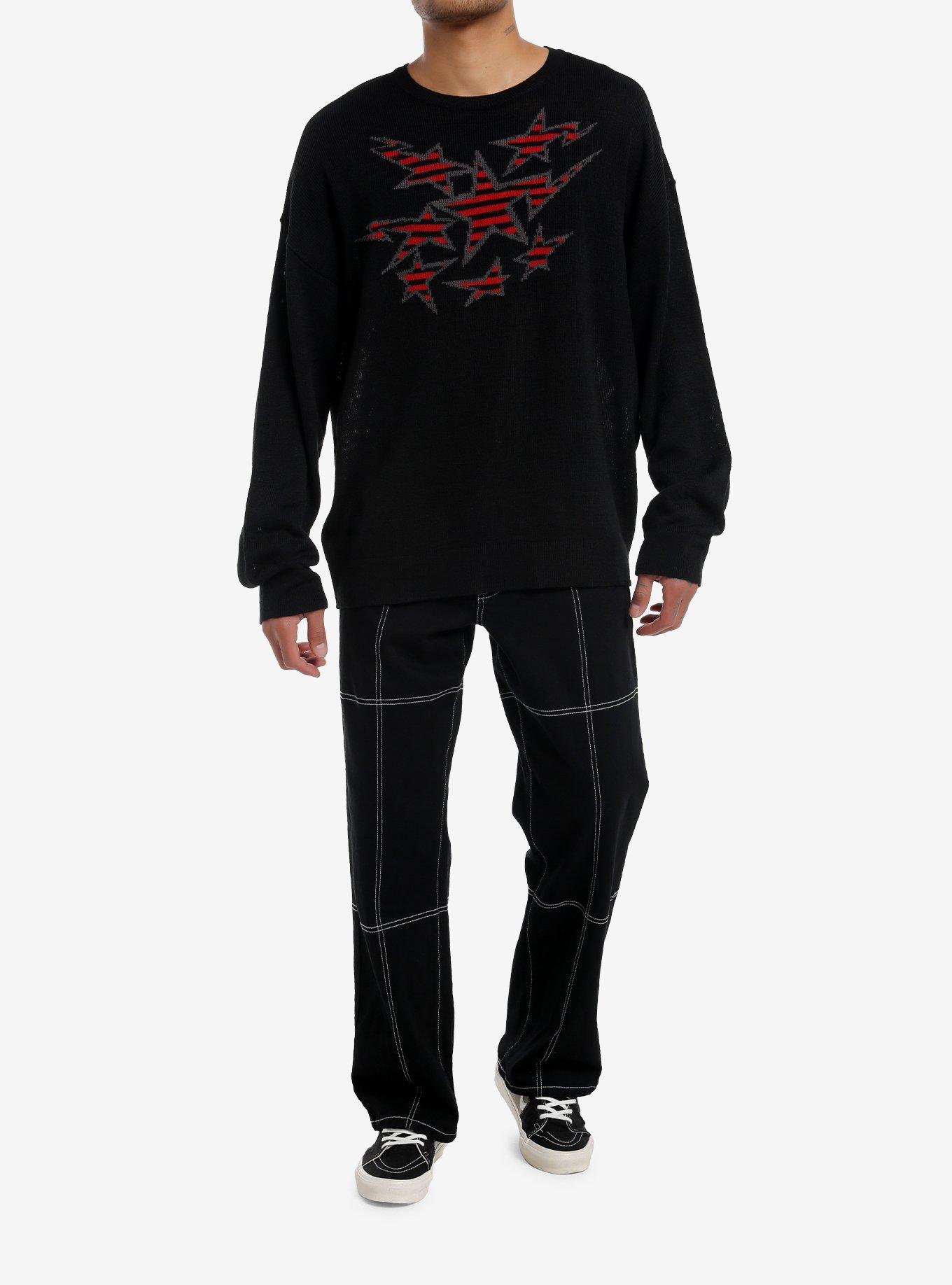 Social Collision Red & Black Stripe Star Sweater, , hi-res