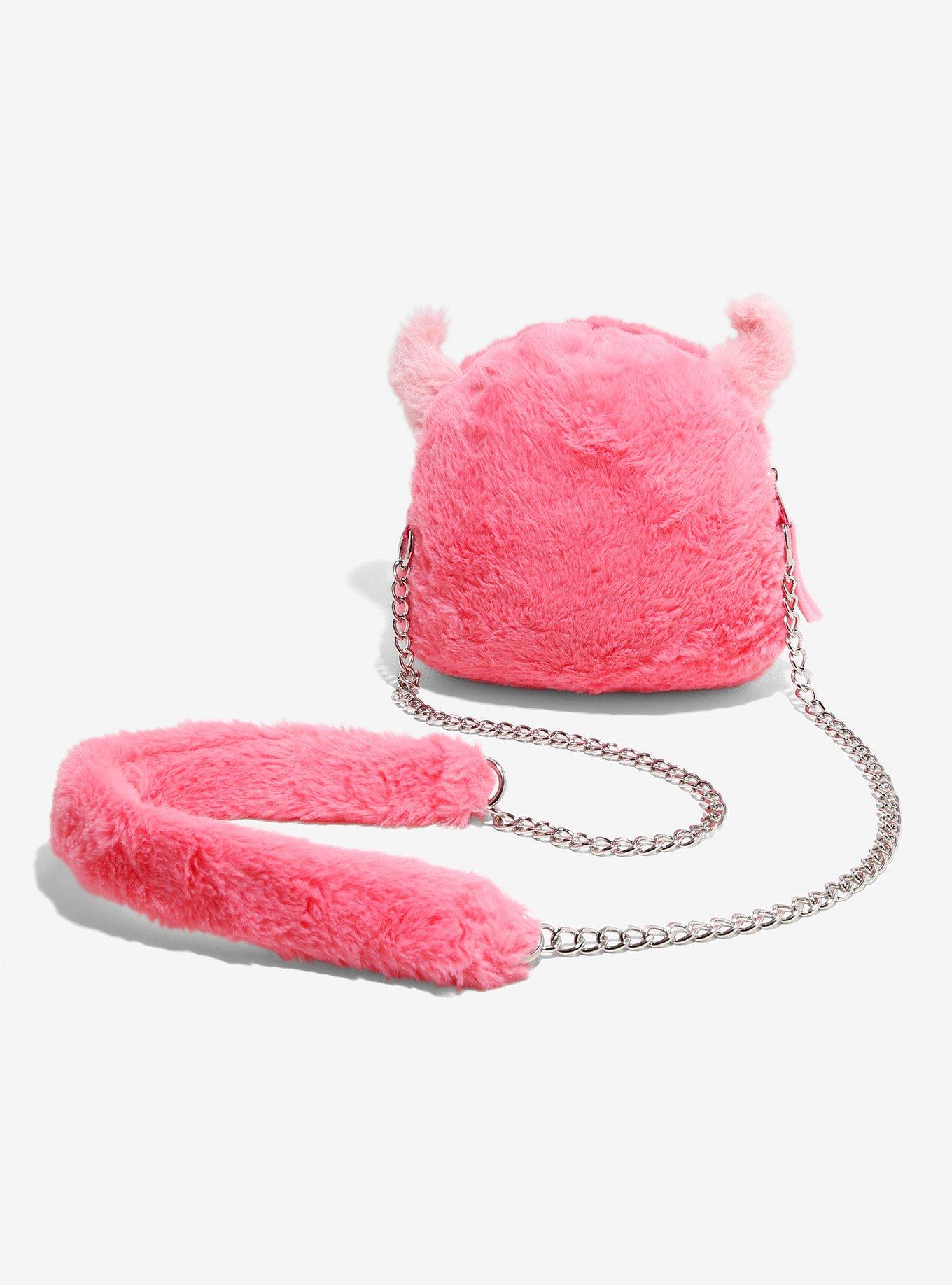 Pink Fuzzy Monster Plush Crossbody Bag