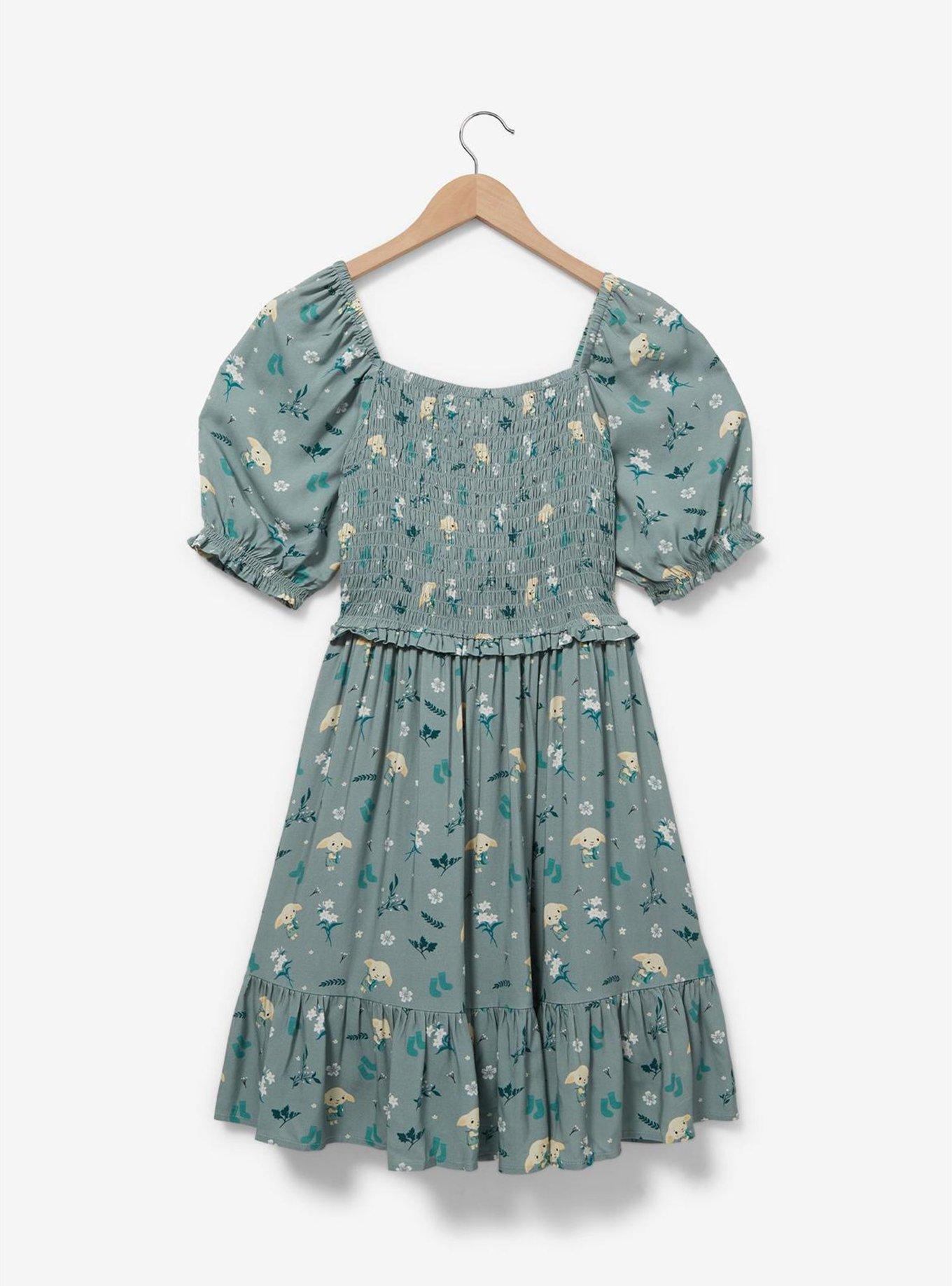 Harry Potter Dobby Floral Allover Print Smock Dress, SEAFOAM GREEN, alternate