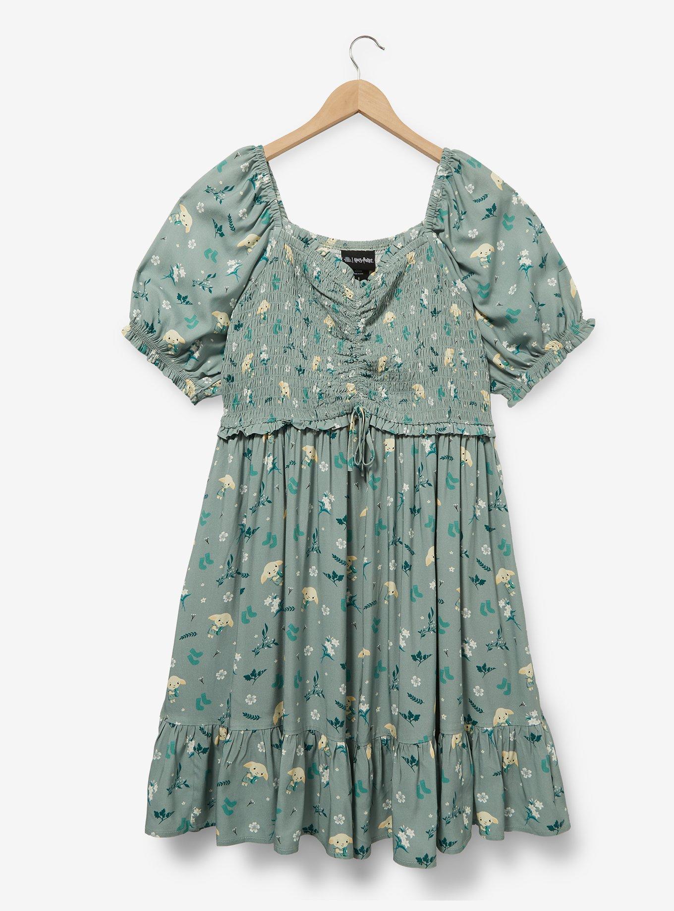 Harry Potter Dobby Floral Allover Print Smock Dress Plus Size, SEAFOAM GREEN, alternate