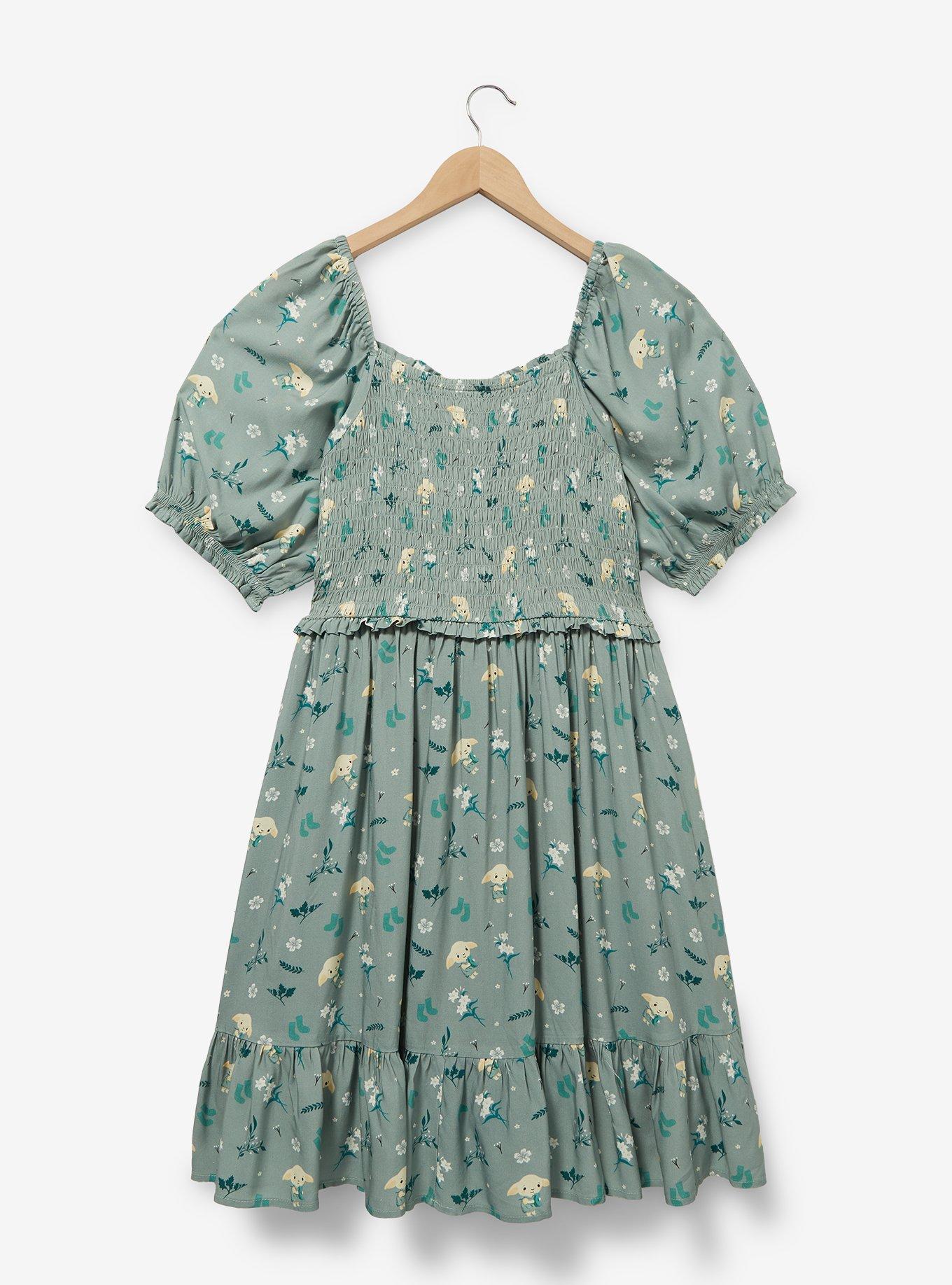 Harry Potter Dobby Floral Allover Print Smock Dress Plus Size, SEAFOAM GREEN, alternate