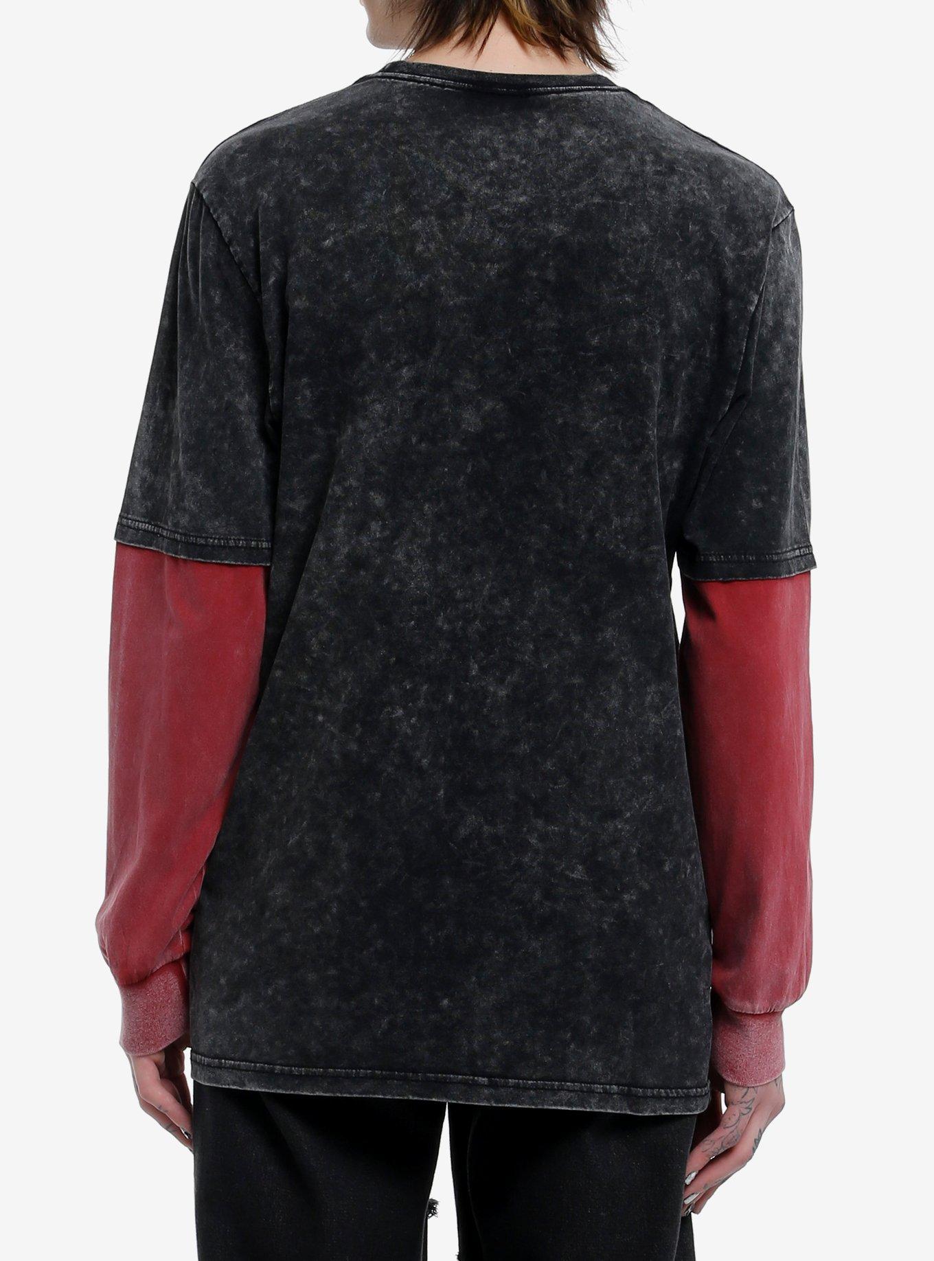 Social Collision Eye Heart Barbed Wire Wash Long-Sleeve Twofer, BLACK, alternate