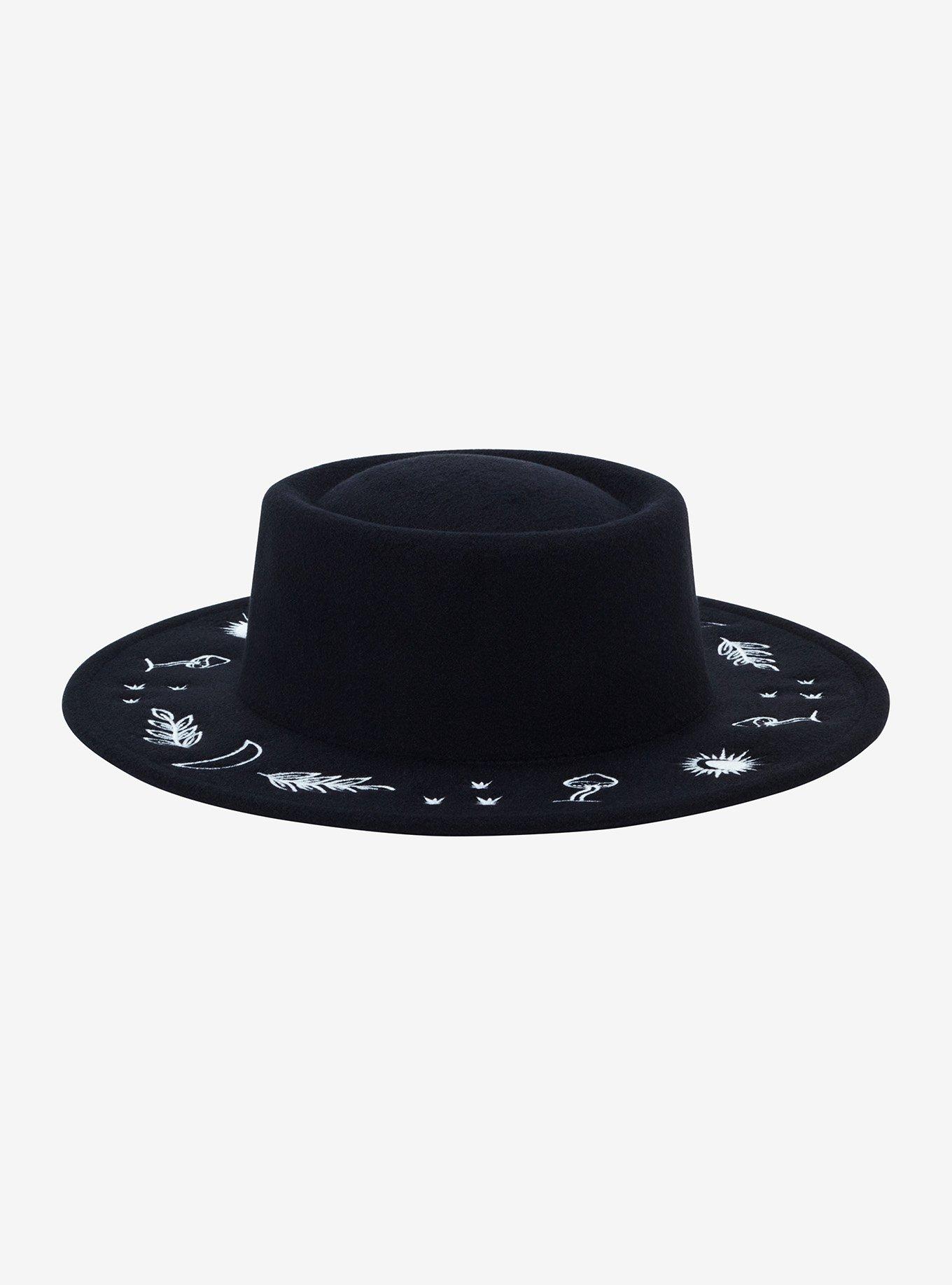 Black Cottagecore Symbols Brimmed Hat, , hi-res