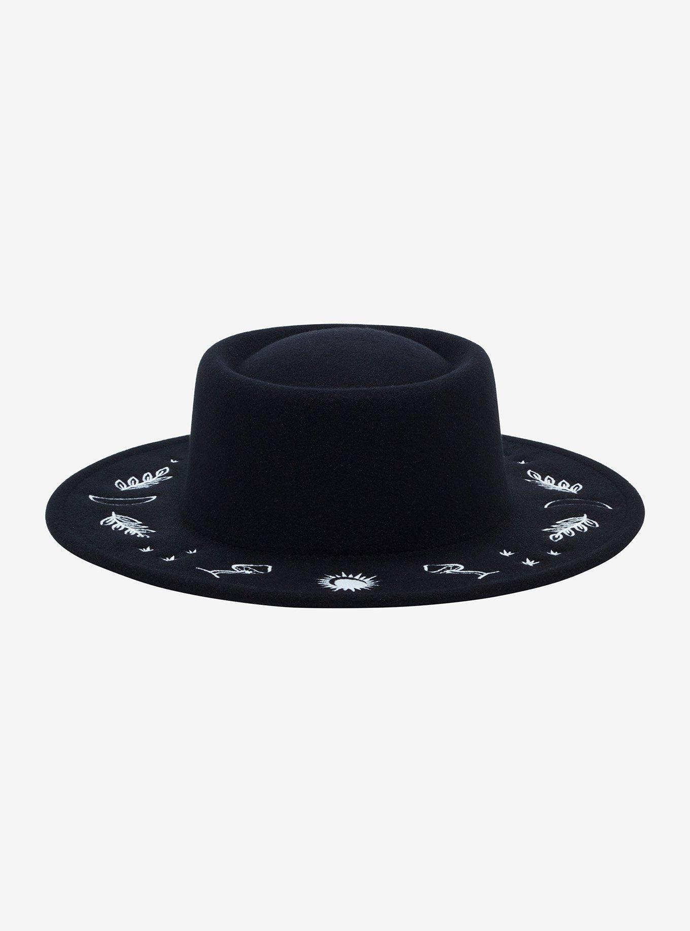 Black Cottagecore Symbols Brimmed Hat, , alternate