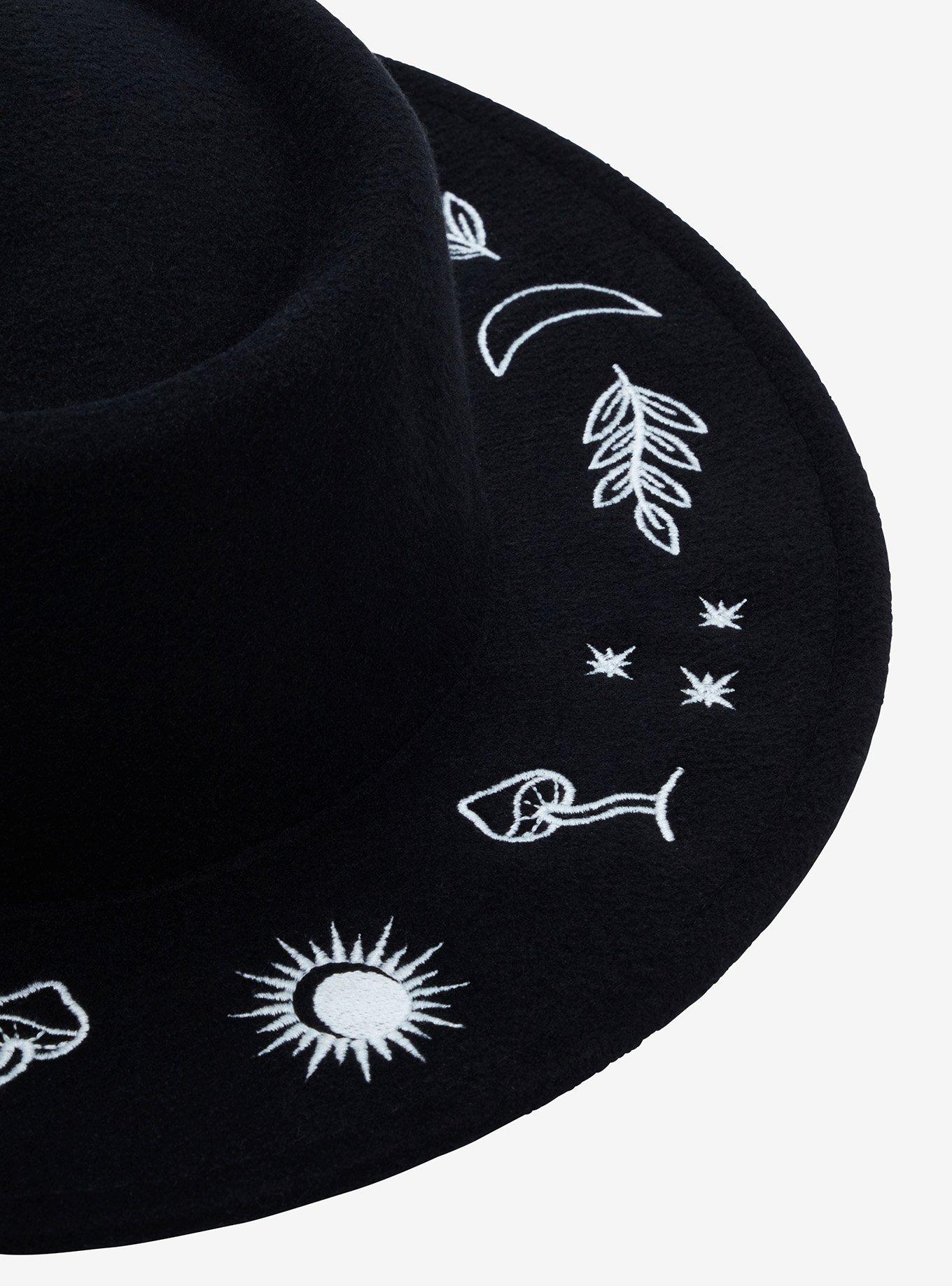 Black Cottagecore Symbols Brimmed Hat, , alternate