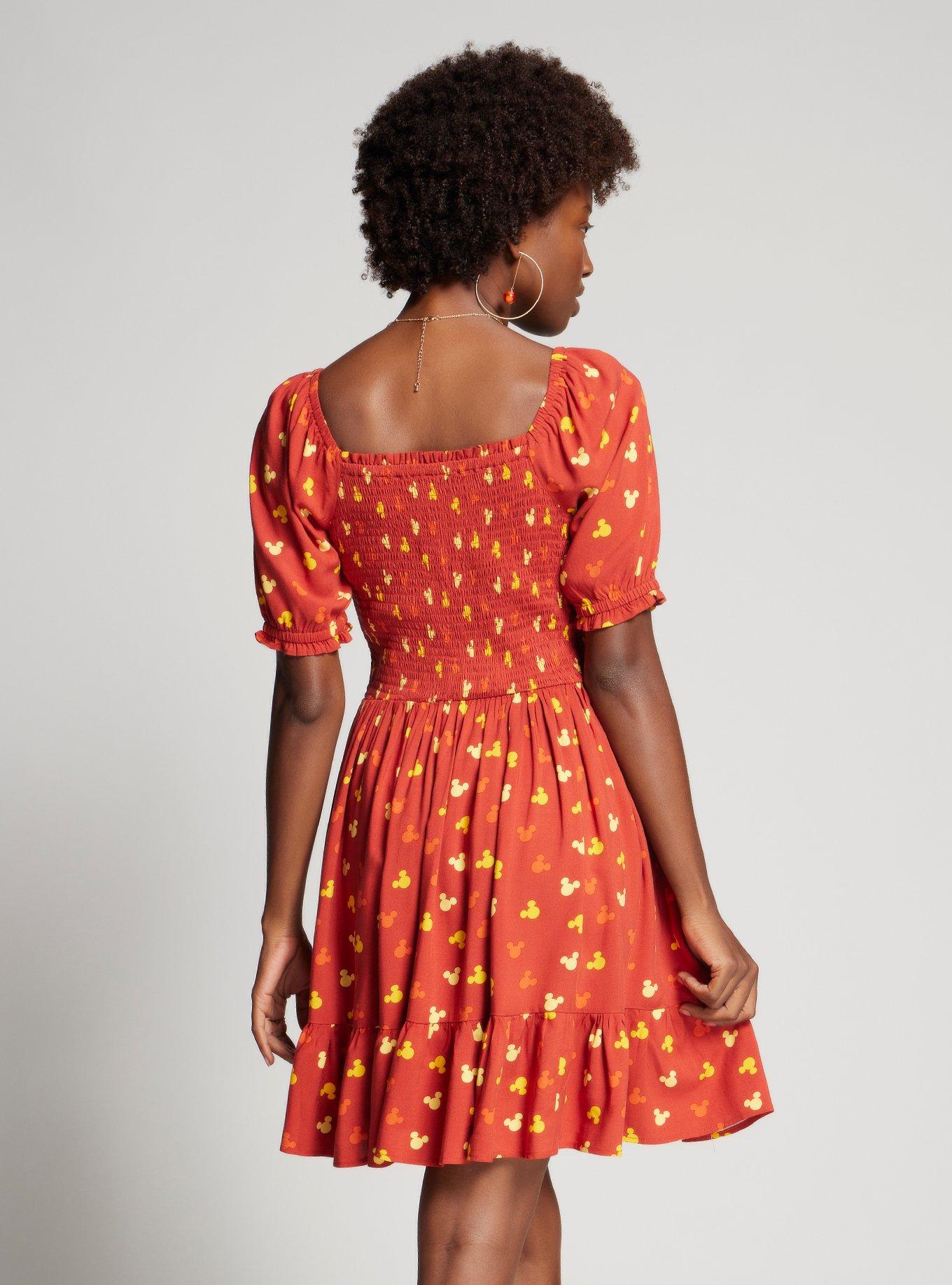 Her Universe Disney Mickey Mouse Sunset Allover Print Dress &mdash; BoxLunch Exclusive, RUST, alternate