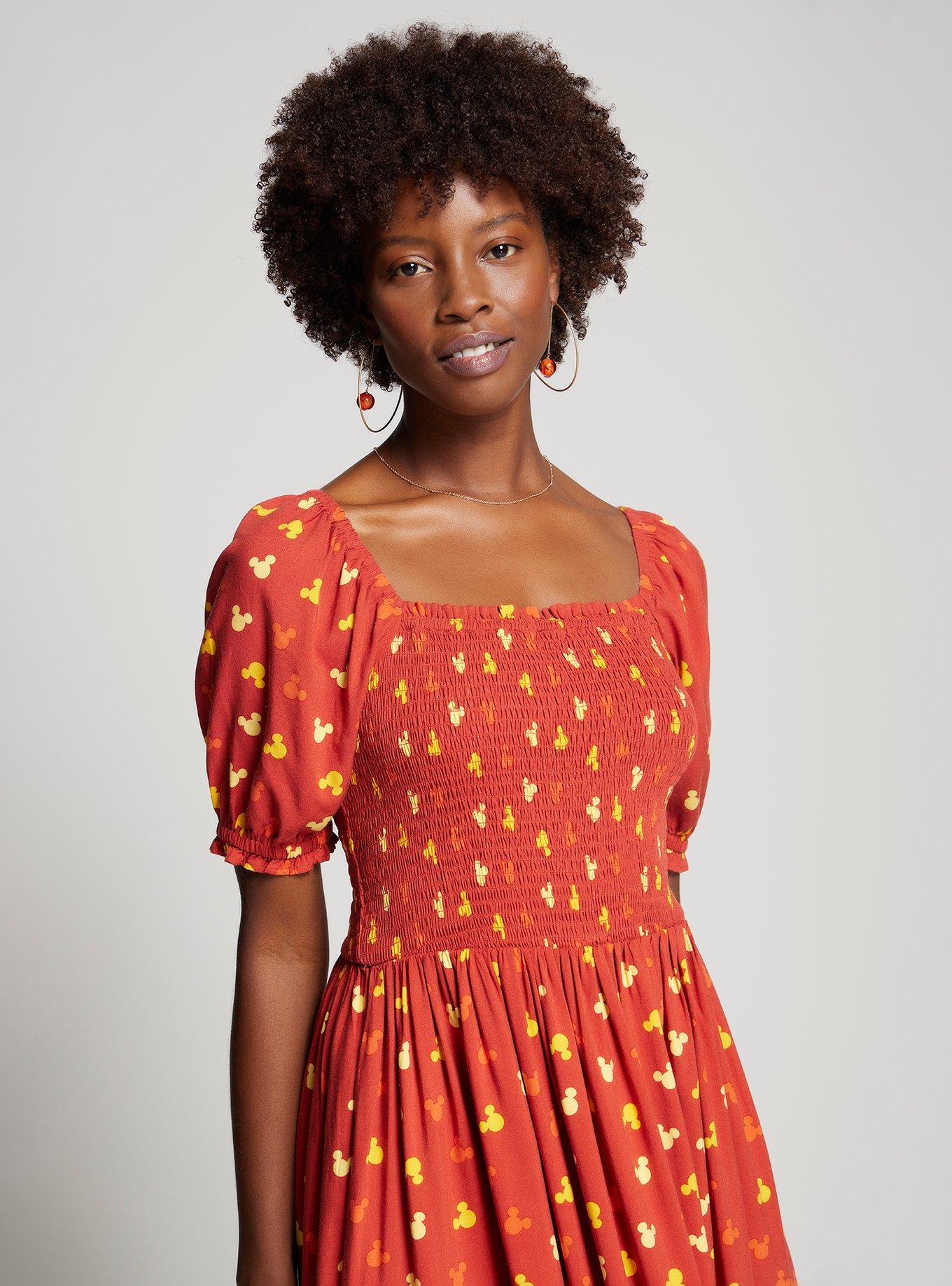 Her Universe Disney Mickey Mouse Sunset Allover Print Dress &mdash; BoxLunch Exclusive, RUST, alternate