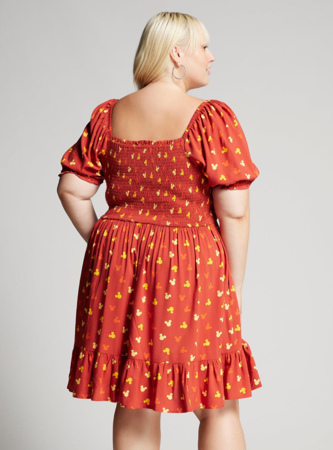 Her Universe Disney Mickey Mouse Sunset Allover Print Plus Size Dress — BoxLunch Exclusive, RUST, alternate