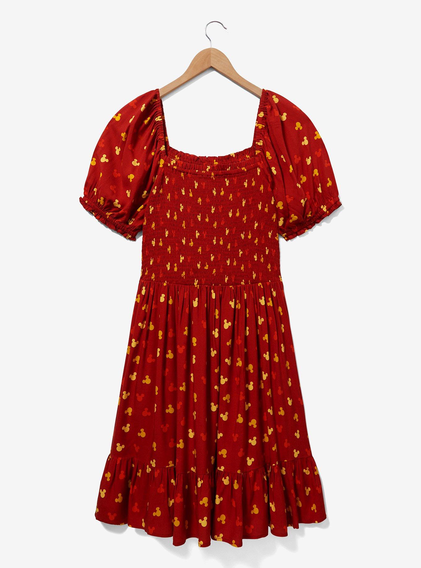 Her Universe Disney Mickey Mouse Sunset Allover Print Plus Size Dress — BoxLunch Exclusive, RUST, alternate