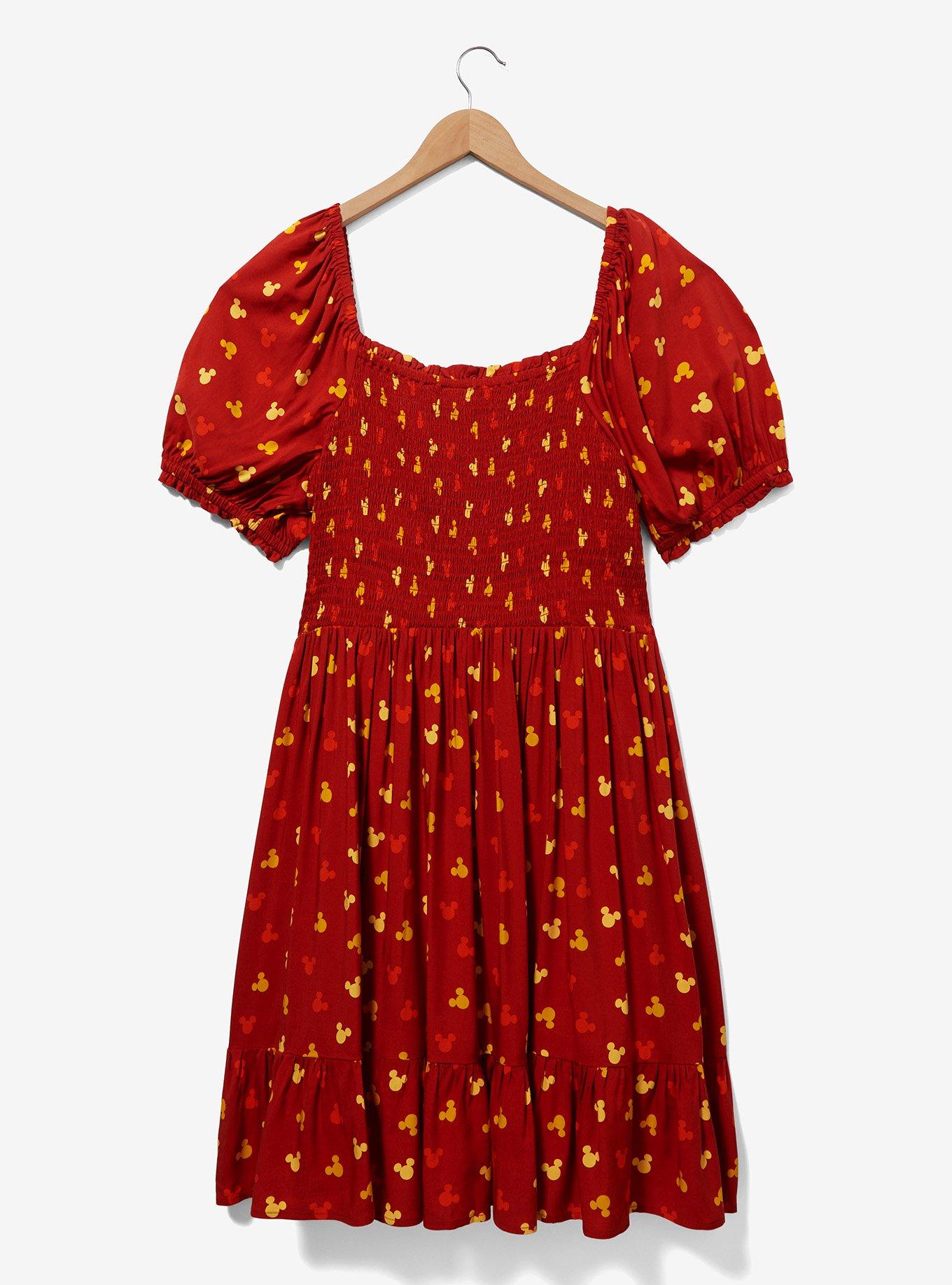 Her Universe Disney Mickey Mouse Sunset Allover Print Plus Size Dress — BoxLunch Exclusive, RUST, alternate