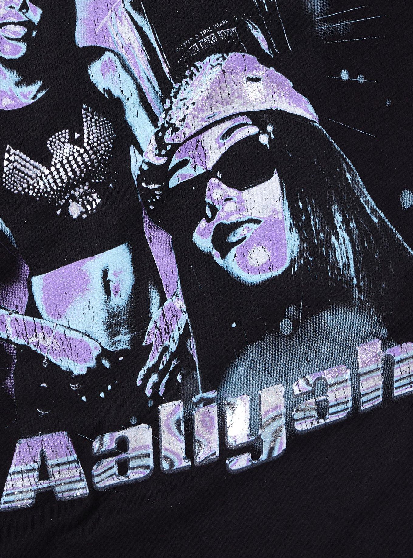 Aaliyah Silver Accent Collage Boyfriend Fit Girls T-Shirt, BLACK, alternate