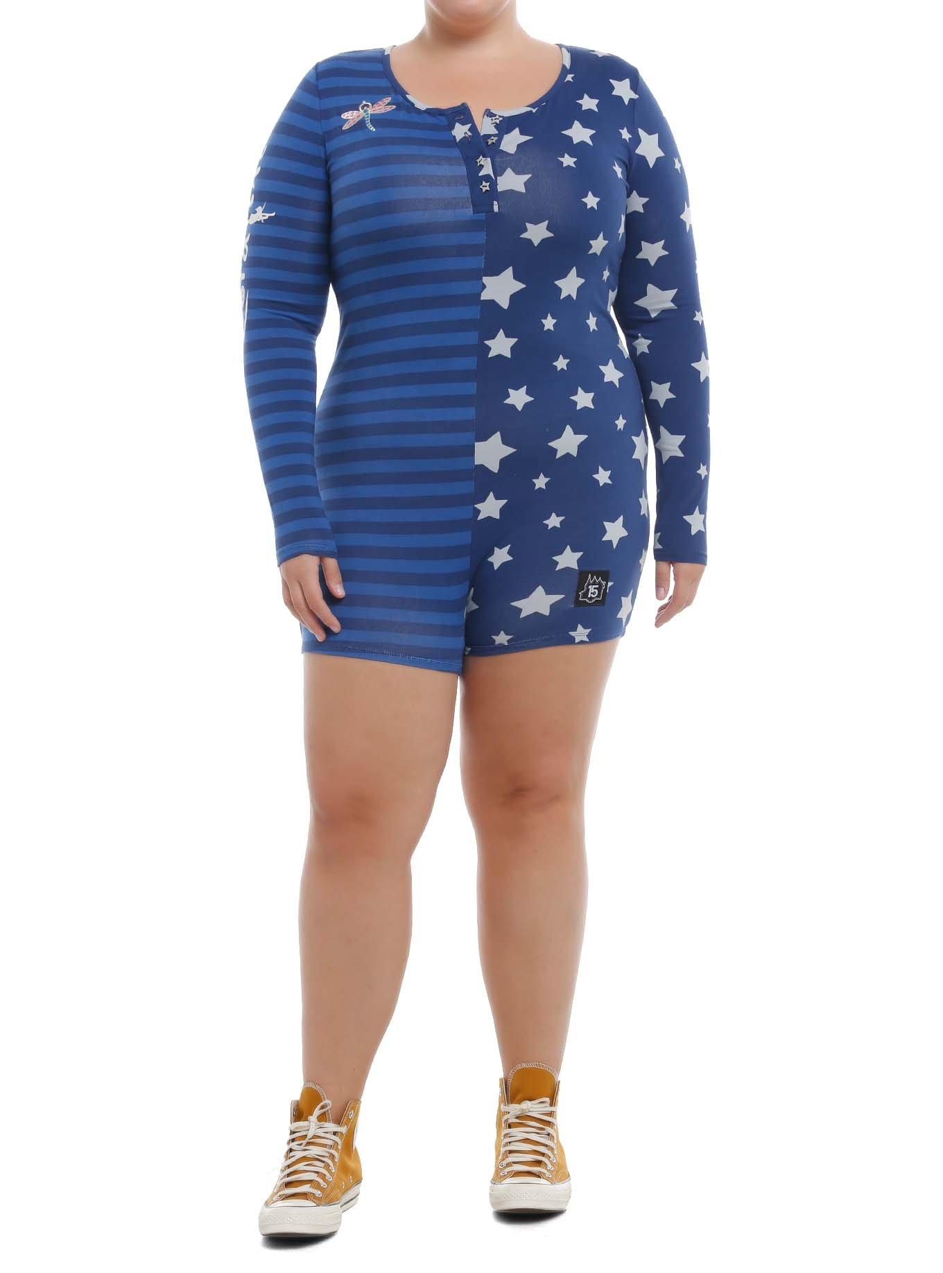 Coraline Split Lounge Henley Romper Plus Size, NAVY, alternate