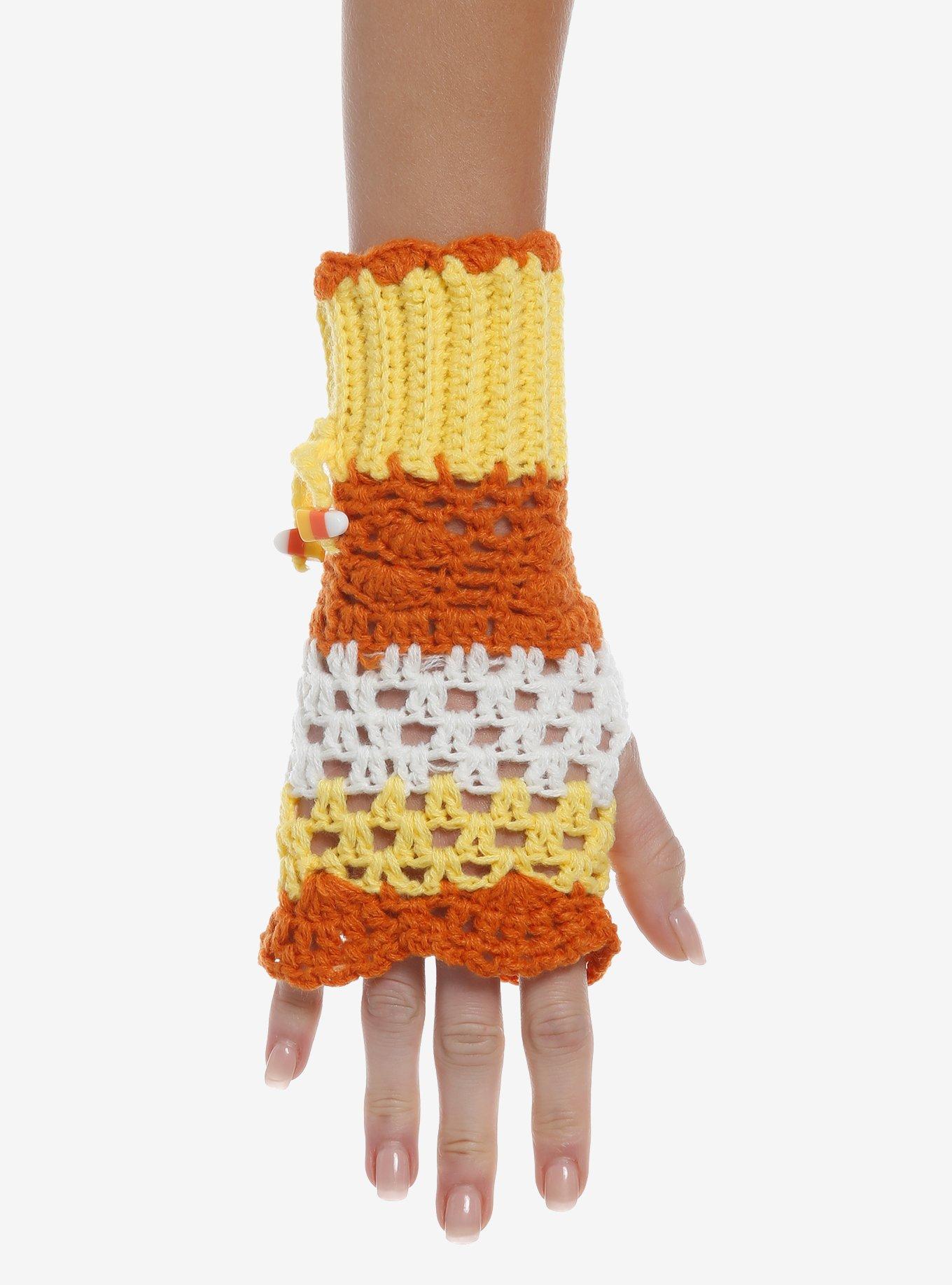 Candy Corn Knit Fingerless Gloves, , alternate