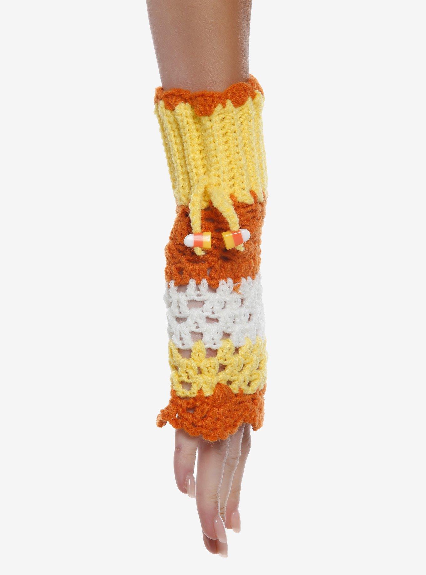 Candy Corn Knit Fingerless Gloves, , alternate