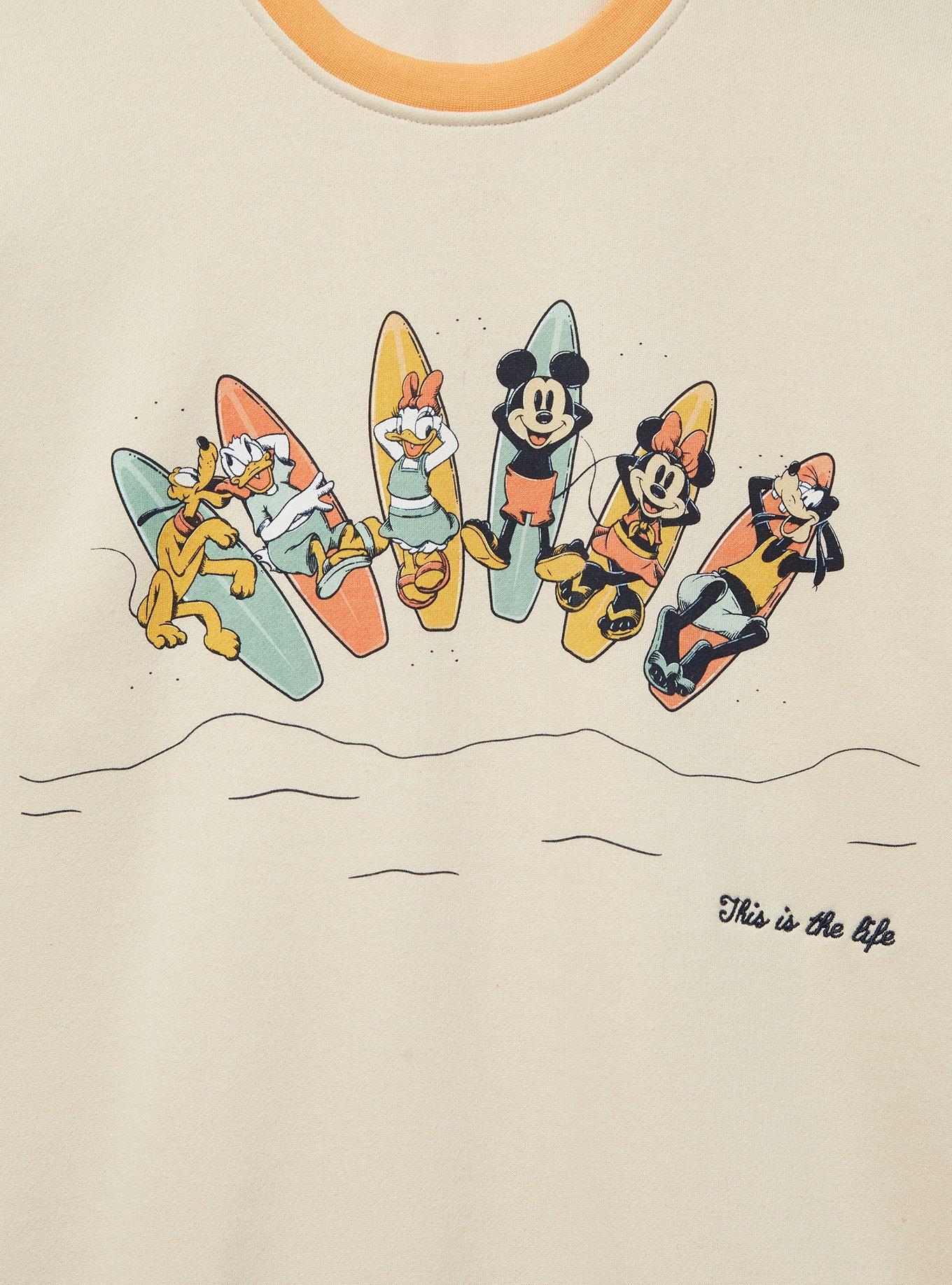 Our Universe Disney Mickey and Friends Sunset Surfboard Crewneck &mdash; BoxLunch Exclusive, SAND, alternate