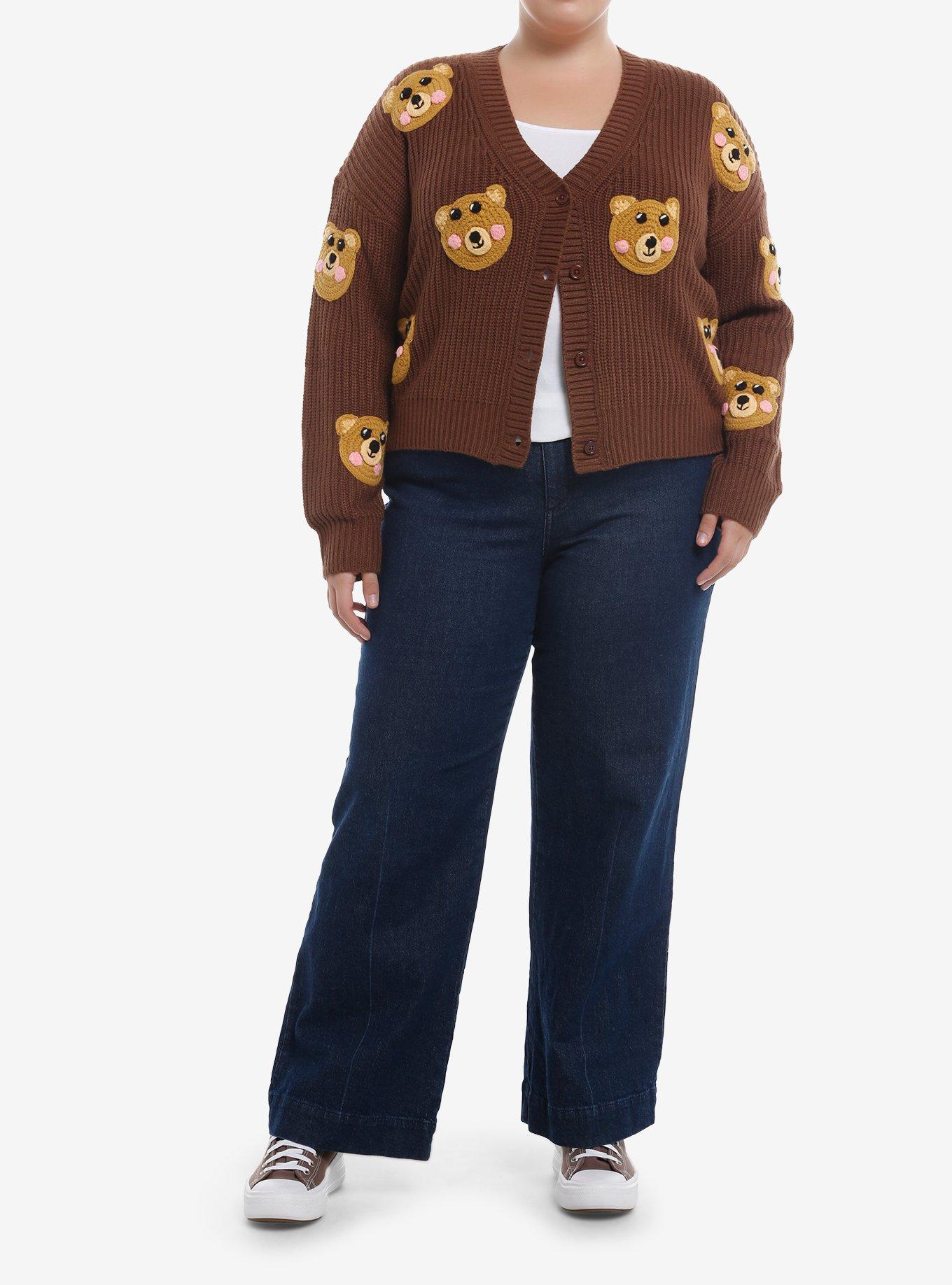 Thorn & Fable Brown Teddy Bear Knit Girls Cardigan Plus