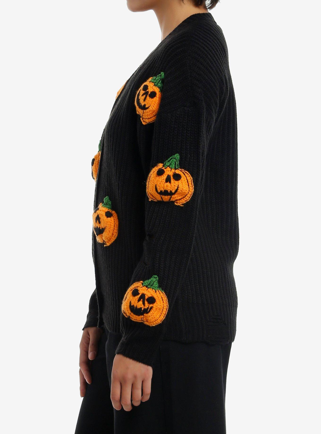 Social Collision 3D Pumpkin Destructed Girls Knit Cardigan, ORANGE, alternate