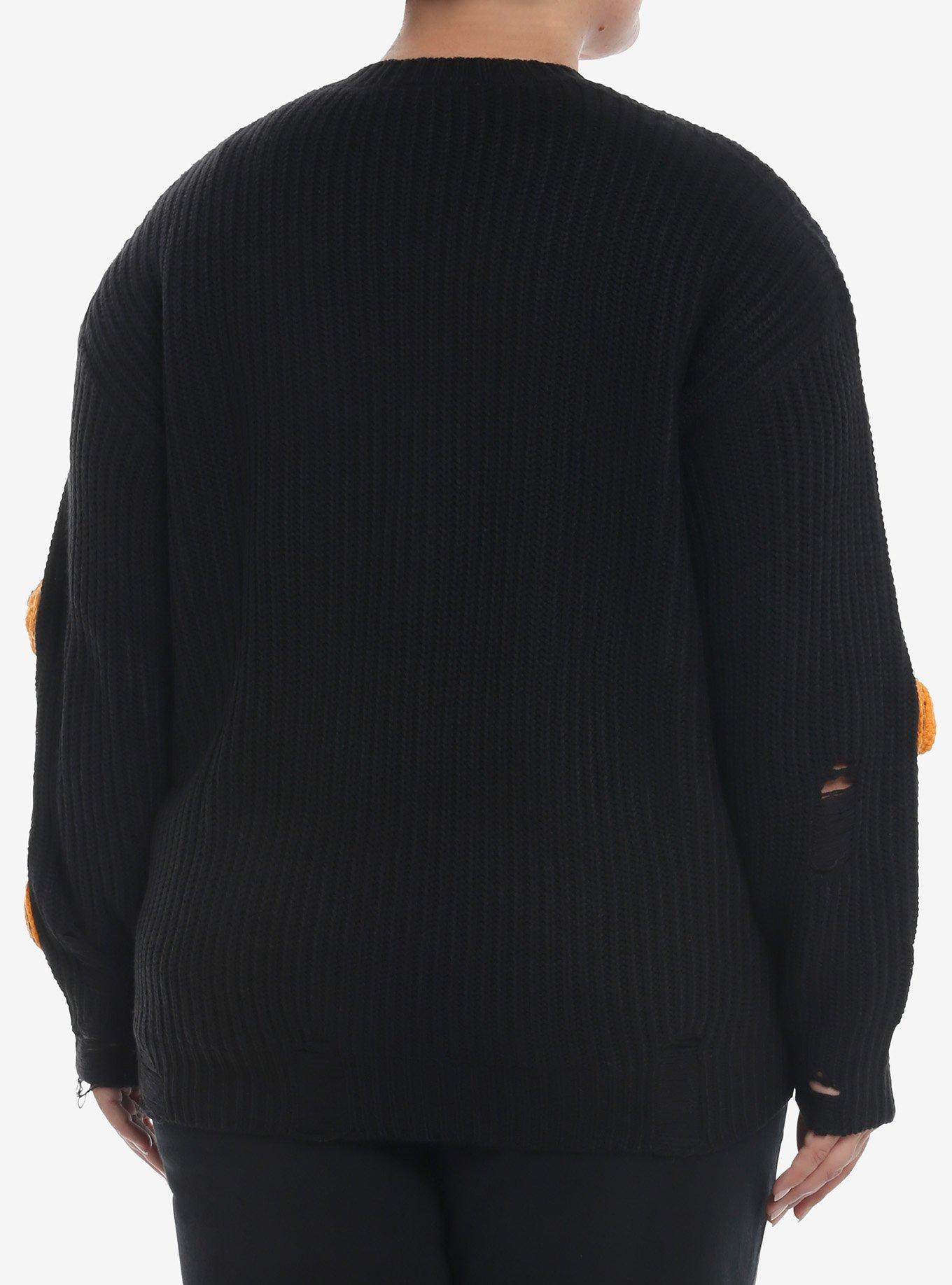 Social Collision 3D Pumpkin Destructed Girls Knit Cardigan Plus Size, ORANGE, alternate