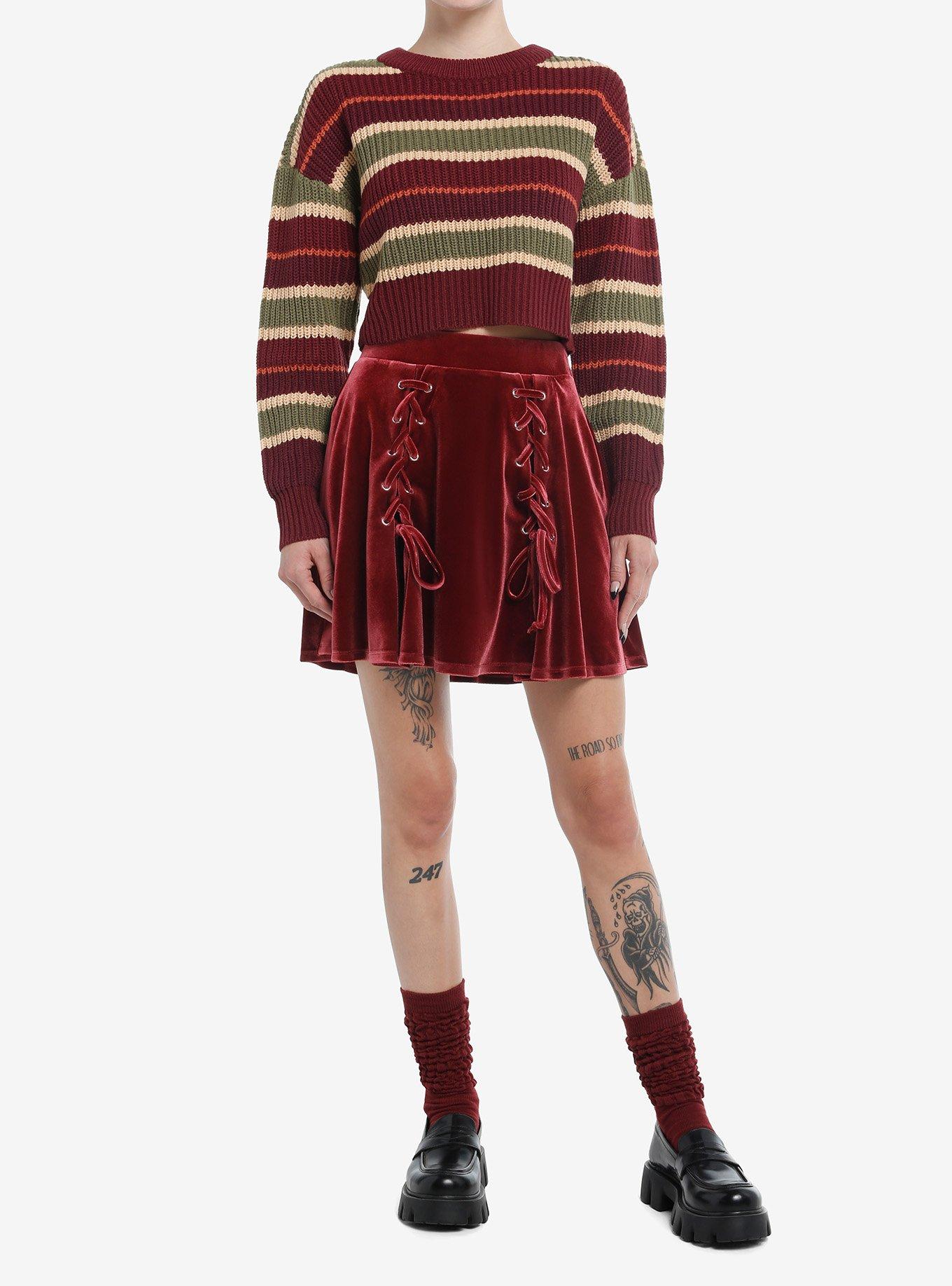 Thorn & Fable Autumn Maroon Girls Crop Knit Sweater