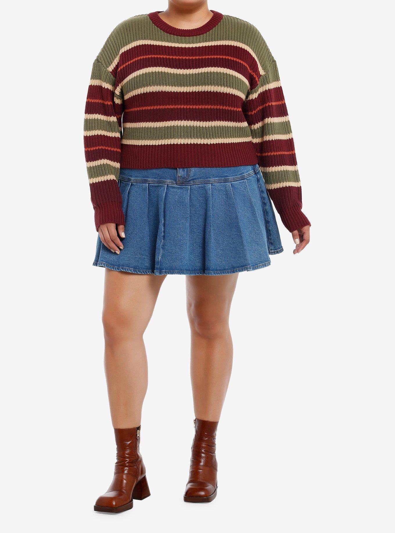 Thorn & Fable Autumn Maroon Girls Crop Knit Sweater Plus Size, BROWN, alternate