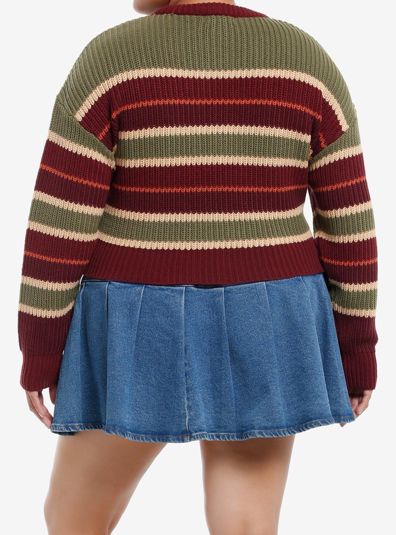 Thorn & Fable Autumn Maroon Girls Crop Knit Sweater Plus