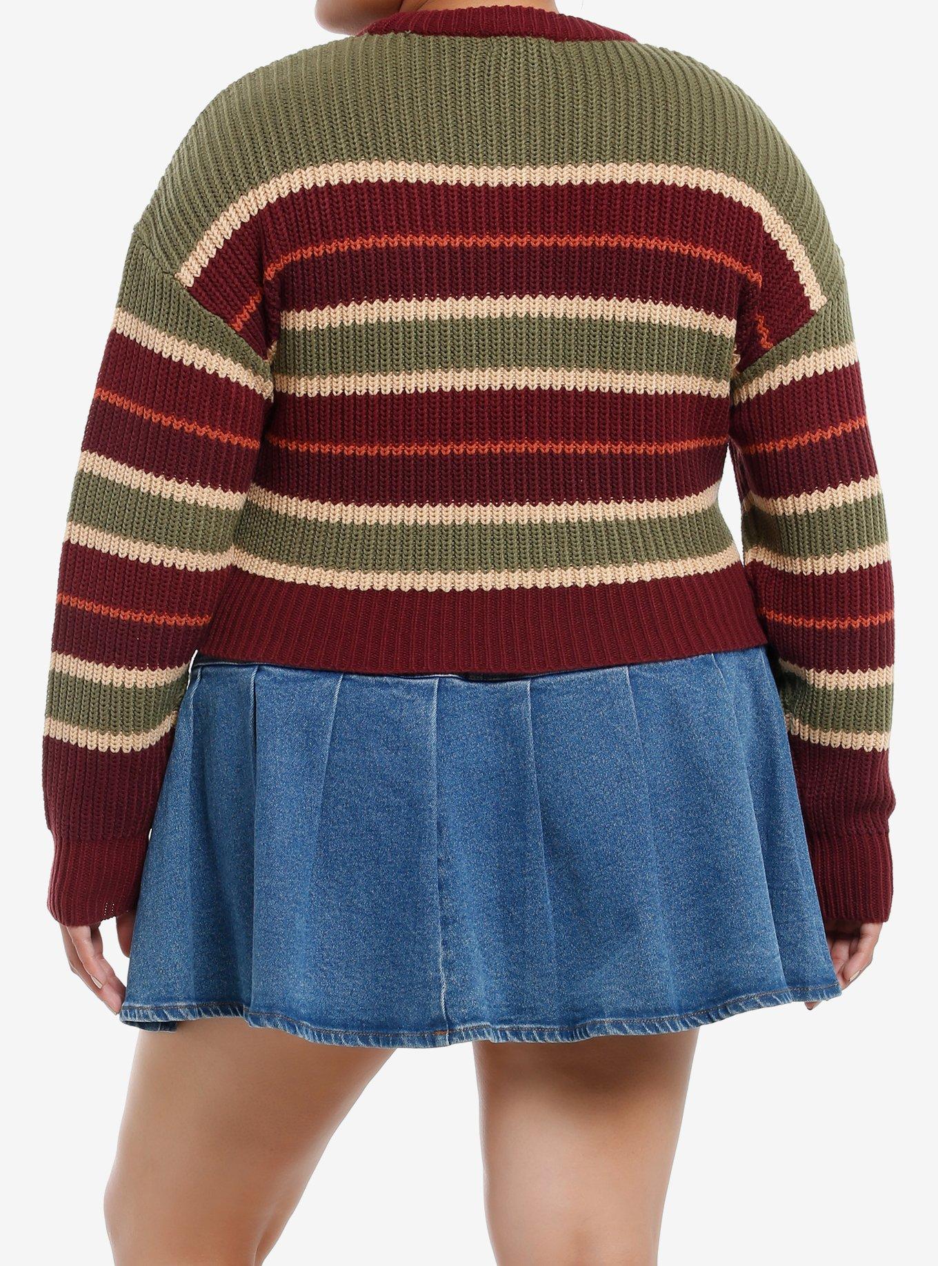 Thorn & Fable Autumn Maroon Girls Crop Knit Sweater Plus Size, BROWN, alternate