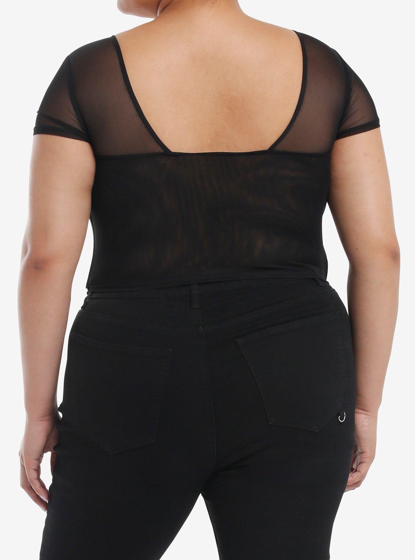 Black Pyramid Stud Mesh Girls Corset Top Plus Size, BLACK, alternate