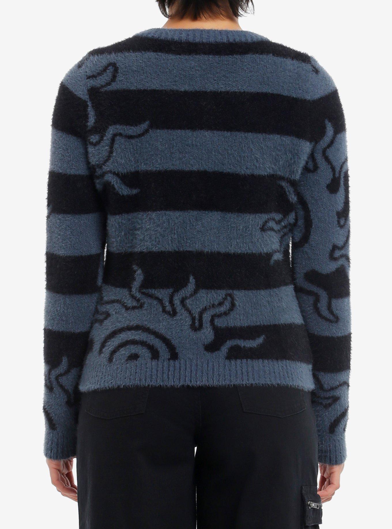 Daisy Street Black & Blue Stripe Sun Fuzzy Girls Cardigan, BLUE, alternate
