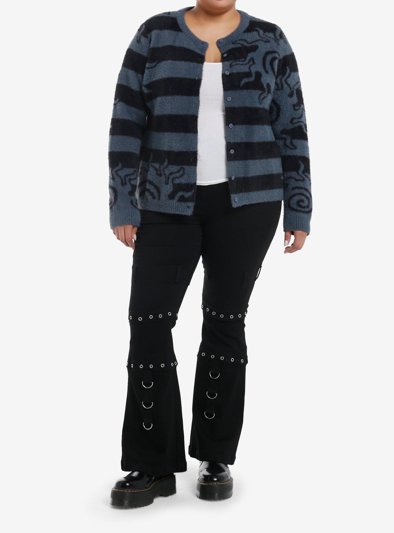 Daisy Street Black & Blue Stripe Sun Fuzzy Girls Cardigan Plus Size, BLUE, alternate