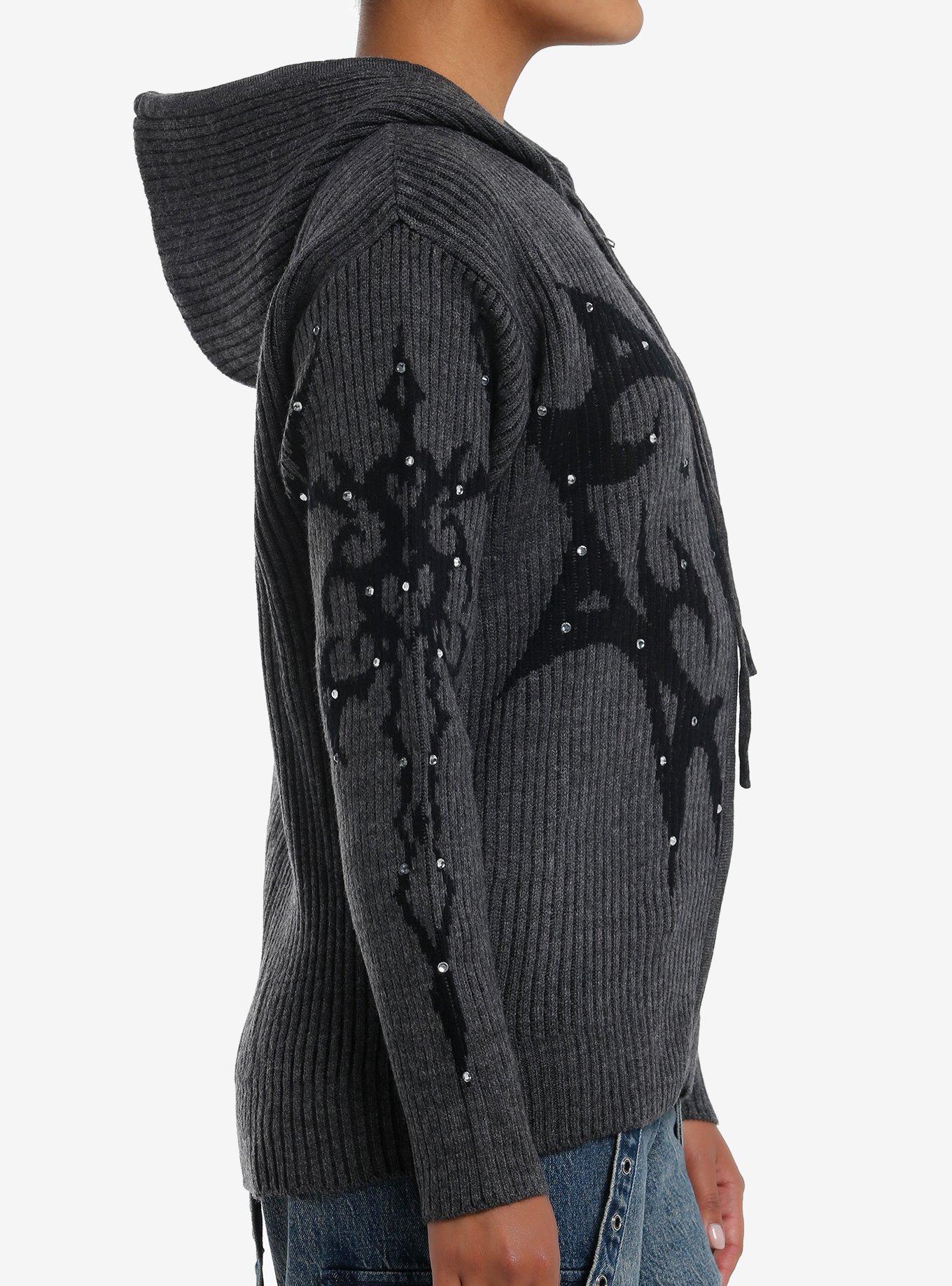 Social Collision Black & Grey Ombre Heart Rhinestone Girls Hoodie, BLACK, alternate