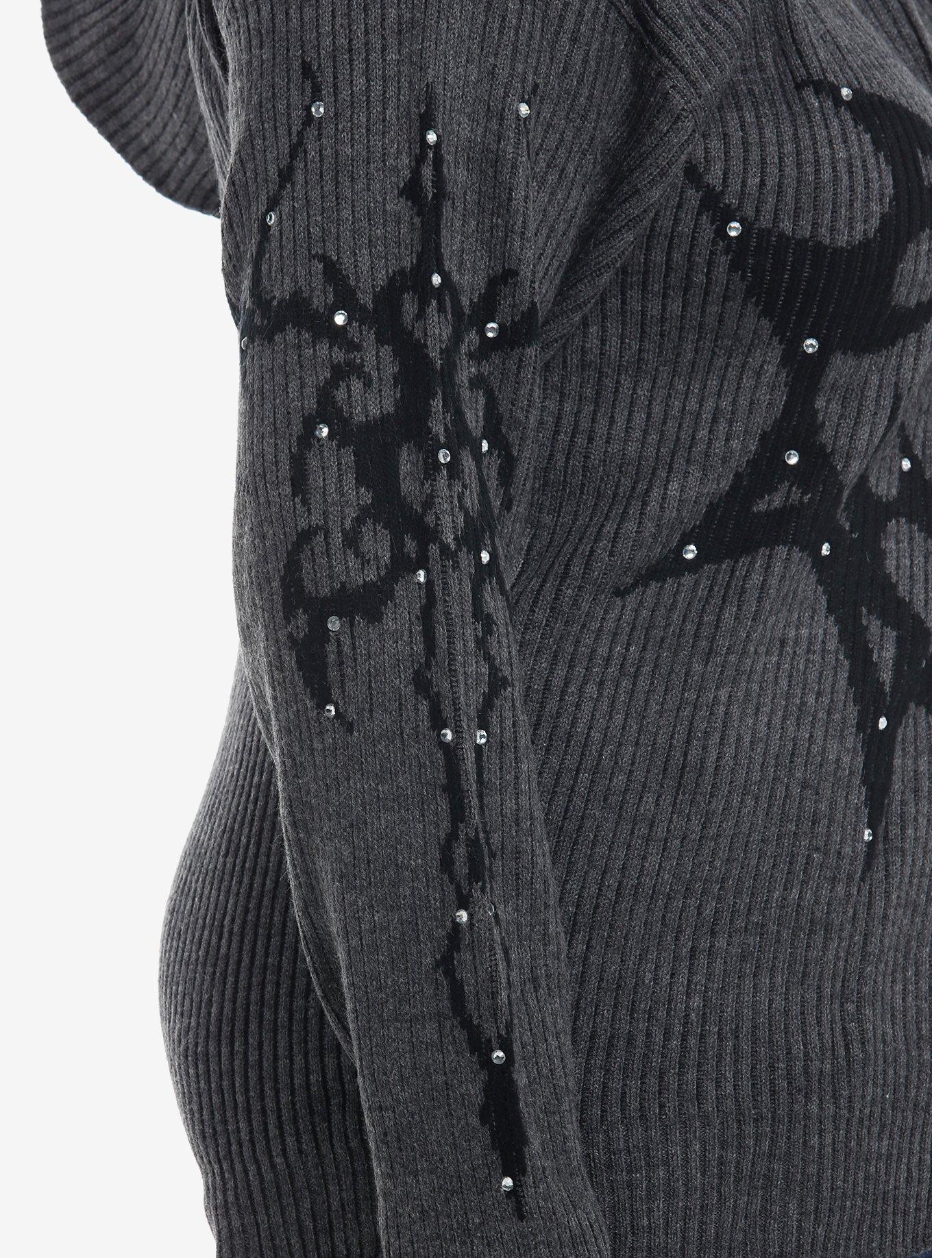 Social Collision Black & Grey Ombre Heart Rhinestone Girls Hoodie Plus Size, BLACK, alternate