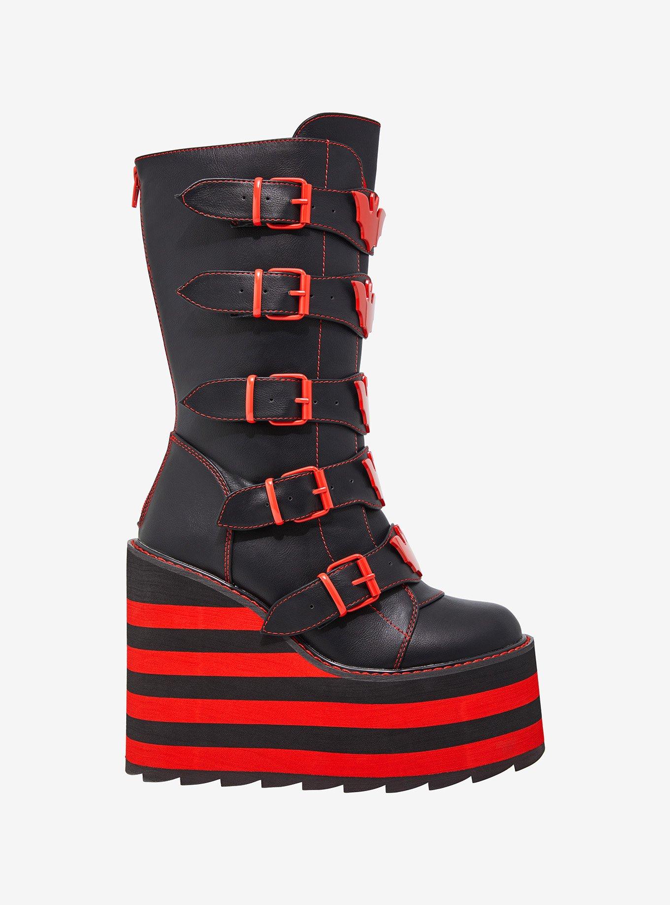 YRU Black & Red Bat Dune Platform Boots, MULTI, alternate