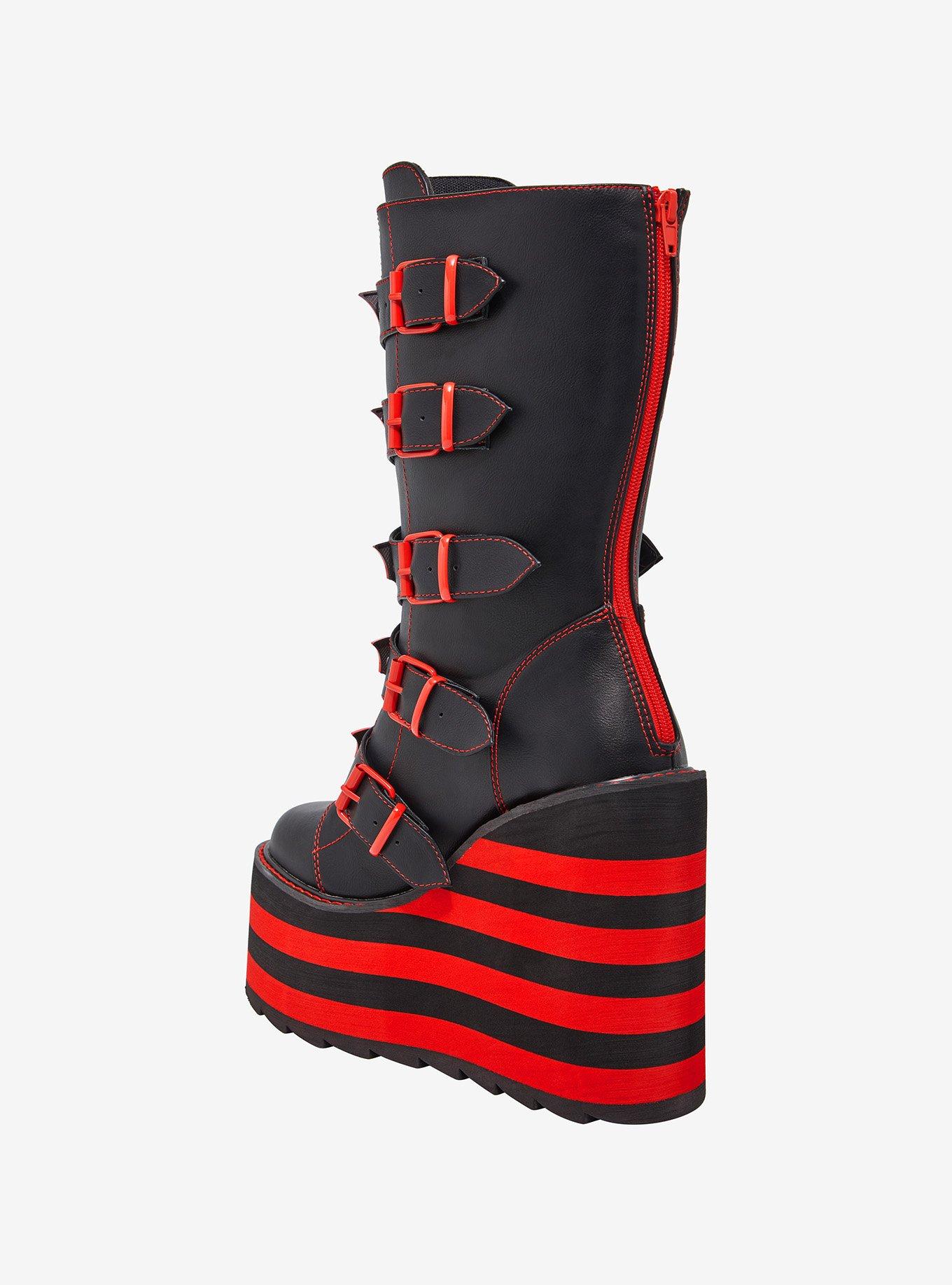 YRU Black & Red Bat Dune Platform Boots, MULTI, alternate