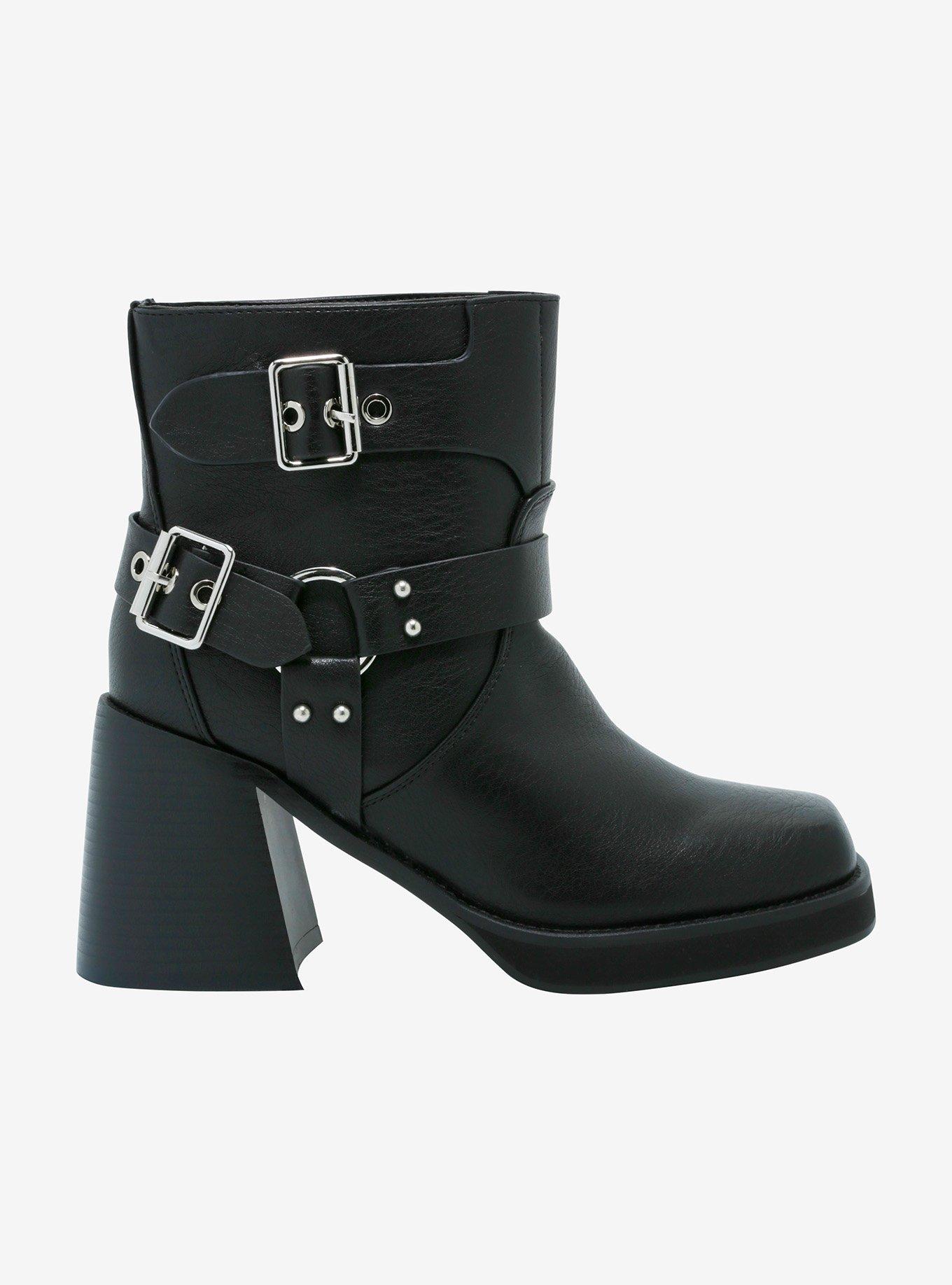 Azalea Wang Black Motorcycle Heeled Boots, MULTI, alternate