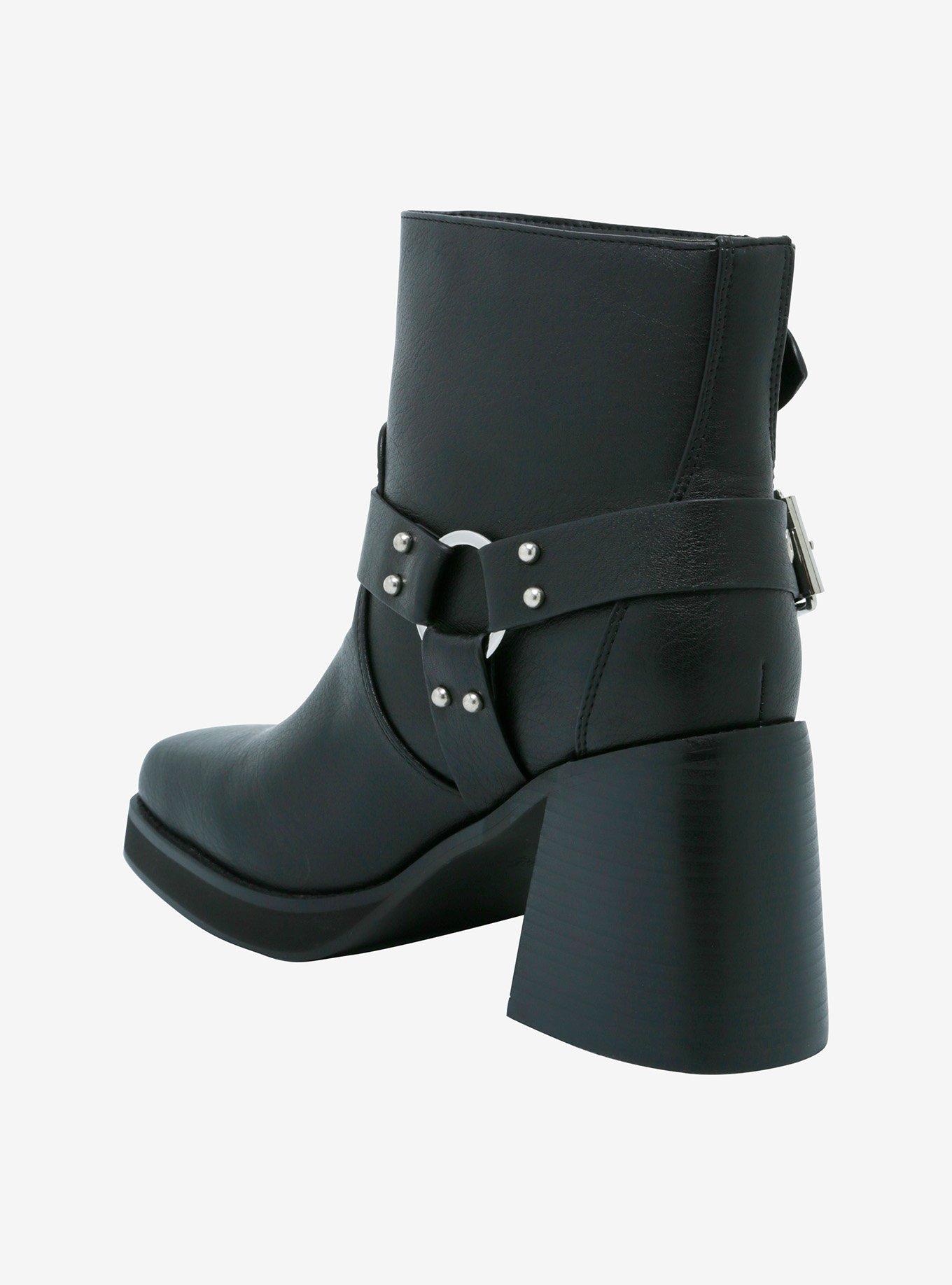 Azalea Wang Black Motorcycle Heeled Boots, MULTI, alternate