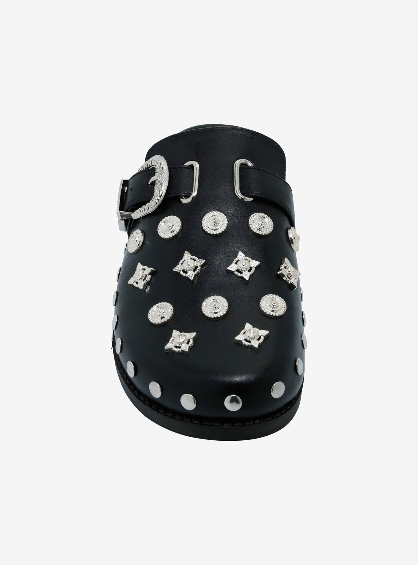 Azalea Wang Black & Silver Studded Mules, MULTI, alternate